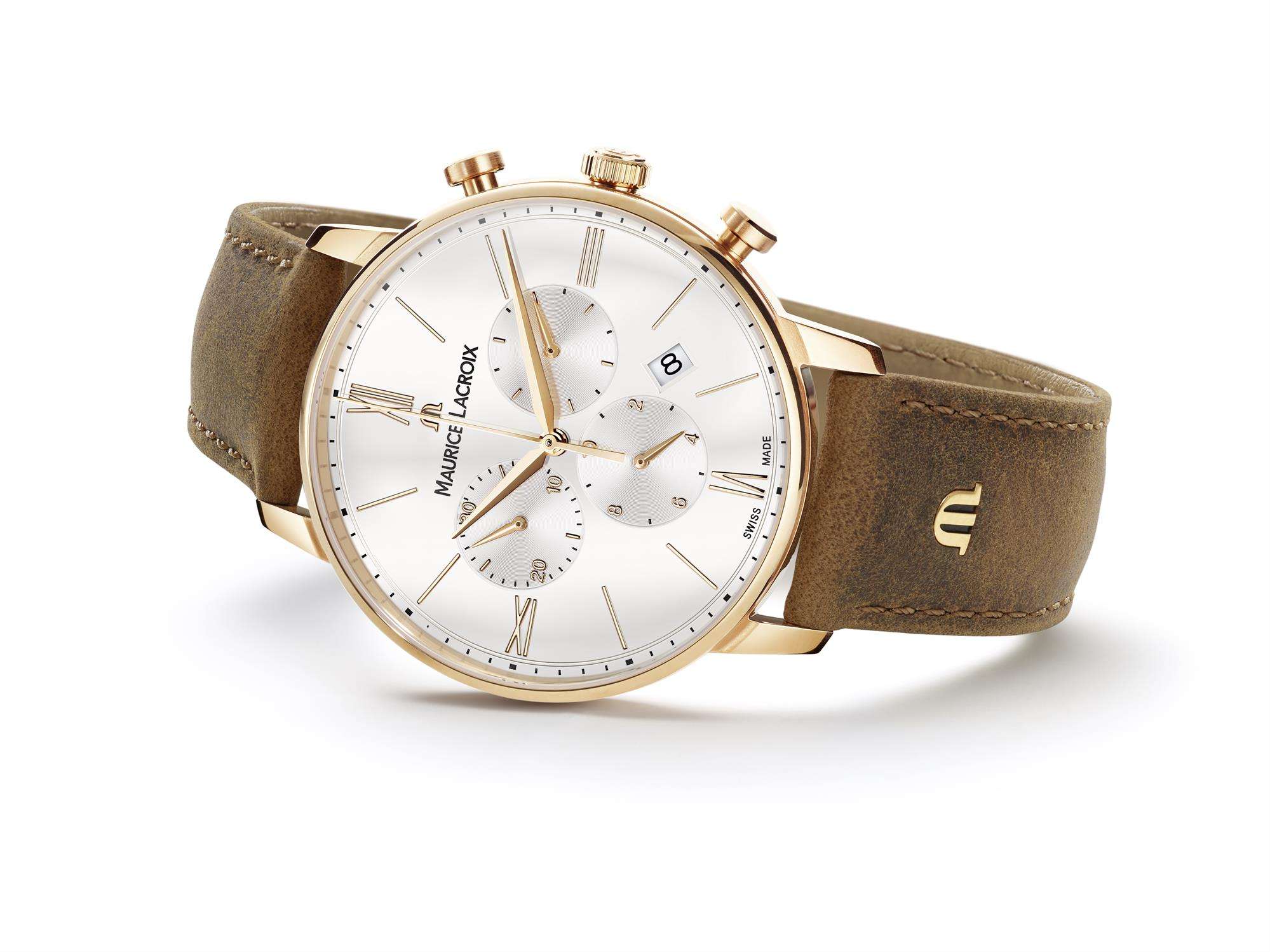 Maurice Lacroix Eliros Chronograph Leather Strap White Dial Men's Watch EL1098-PVP01-113-1