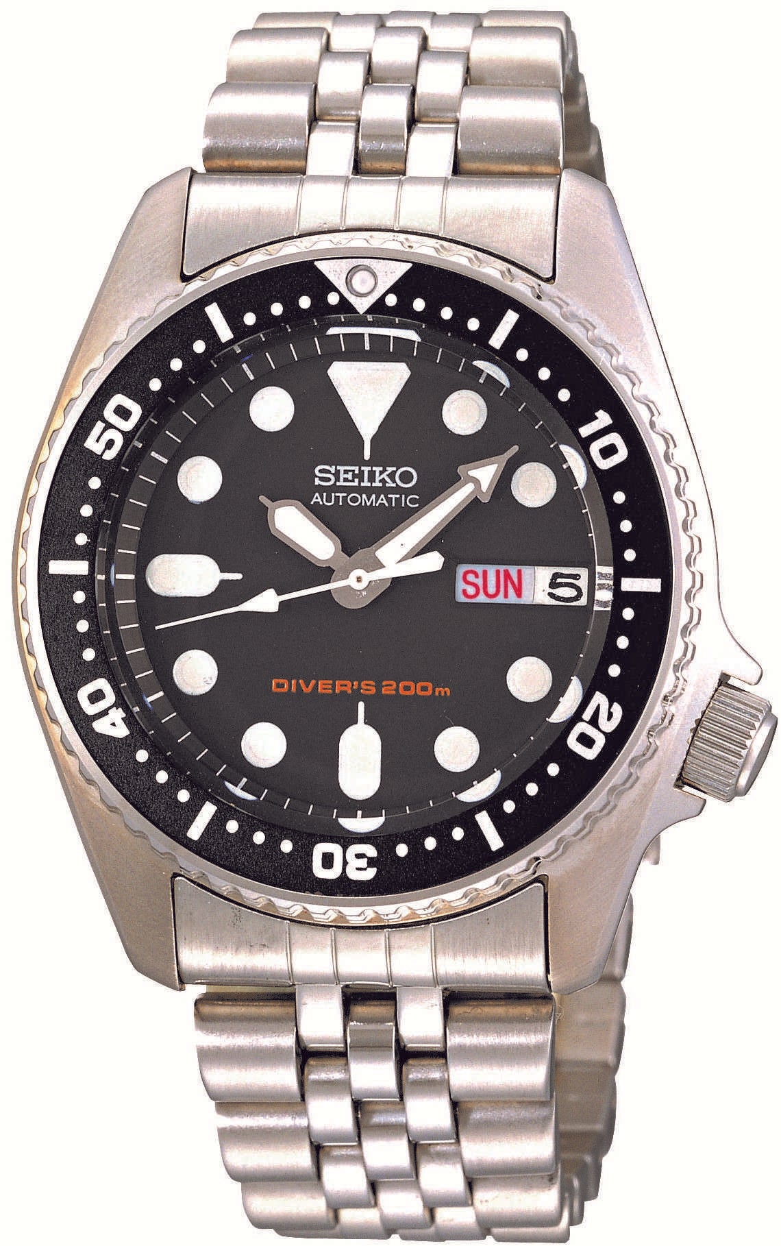 Seiko Divers Automatic Black Dial Stainless Steel Jubilee Bracelet Men's Watch SKX013K2 - WatchNation