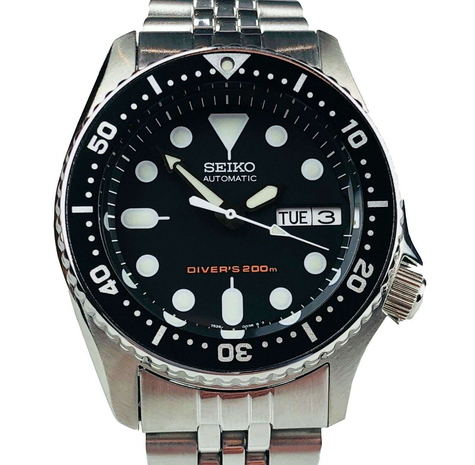 Seiko Divers Automatic Black Dial Stainless Steel Jubilee Bracelet Men's Watch SKX013K2 - WatchNation