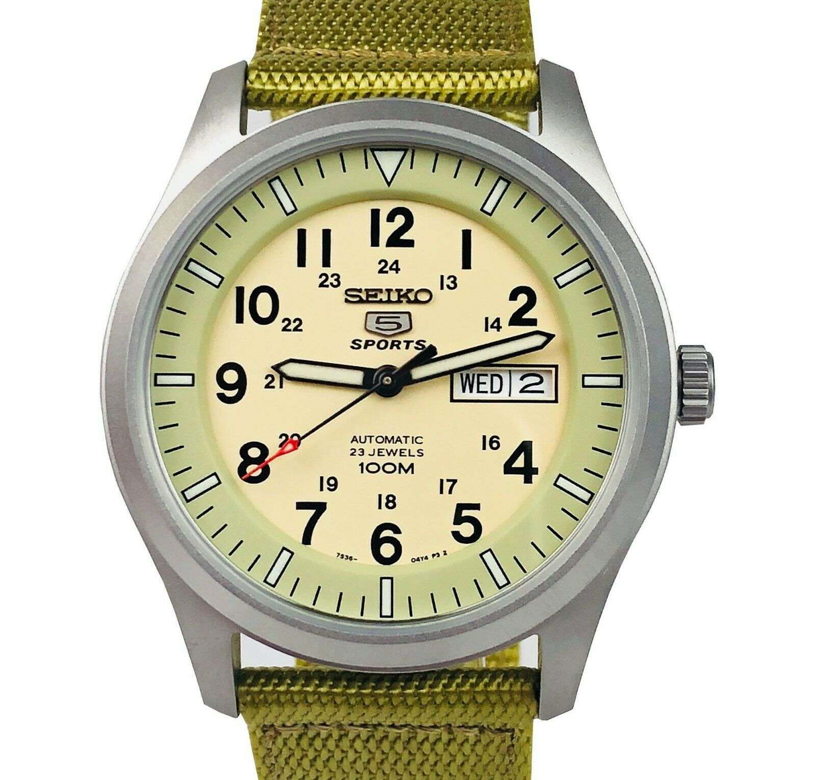 Seiko 5 Sports Automatic Military Cream Dial Canvas Men's Watch SNZG07K1