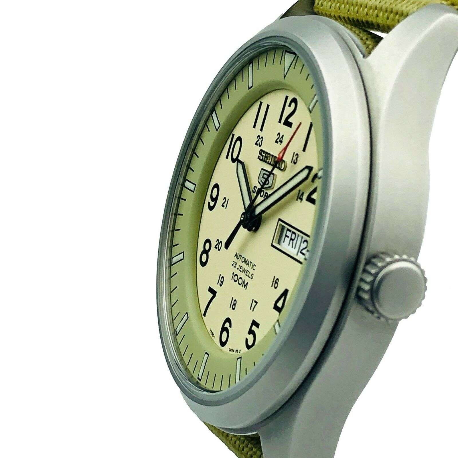 Seiko 5 Sports Automatic Military Cream Dial Canvas Men's Watch SNZG07K1