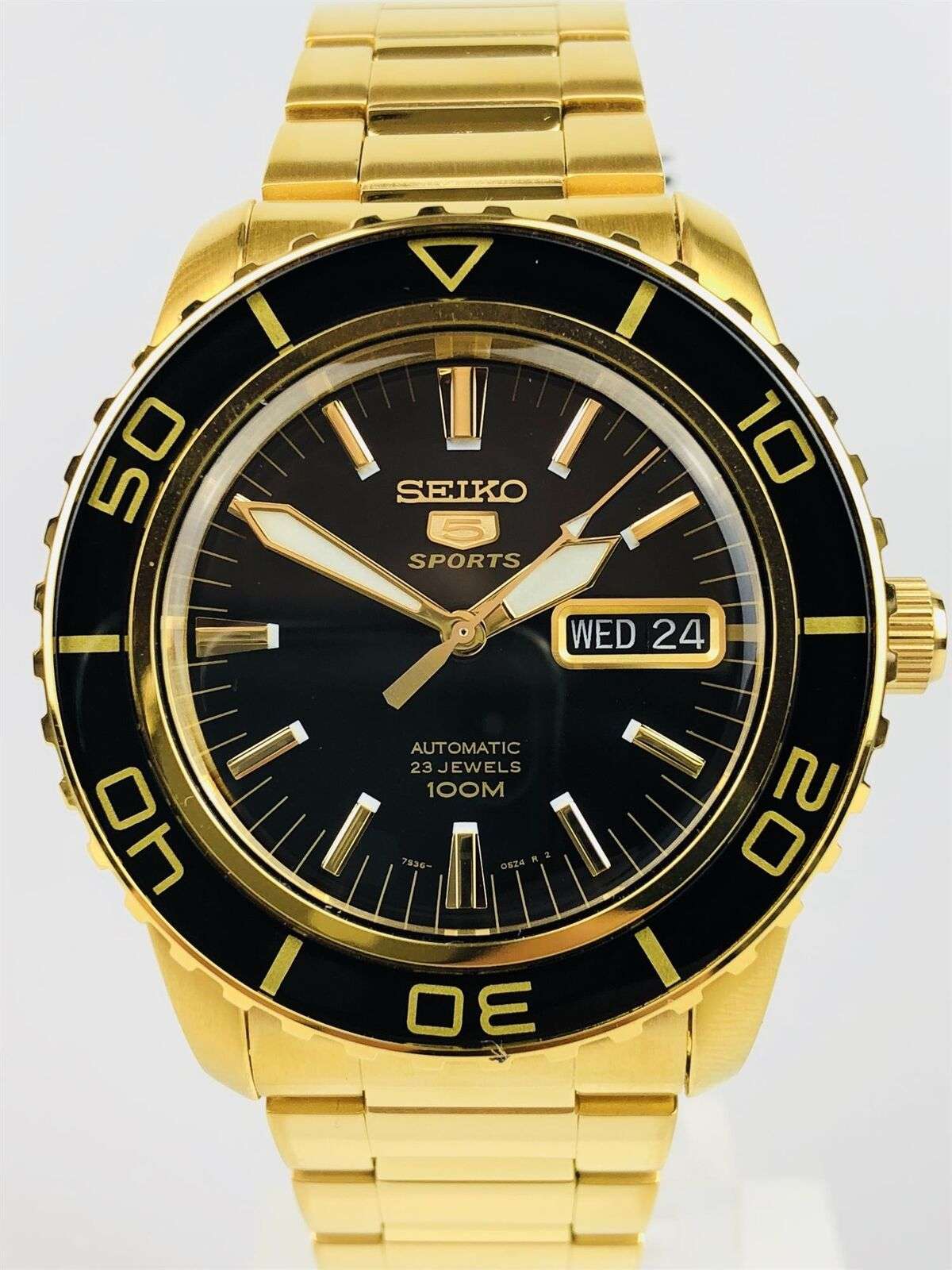 Seiko 5 Sports Automatic Black Dial Gold Stainless Steel Men's Watch SNZH60K1