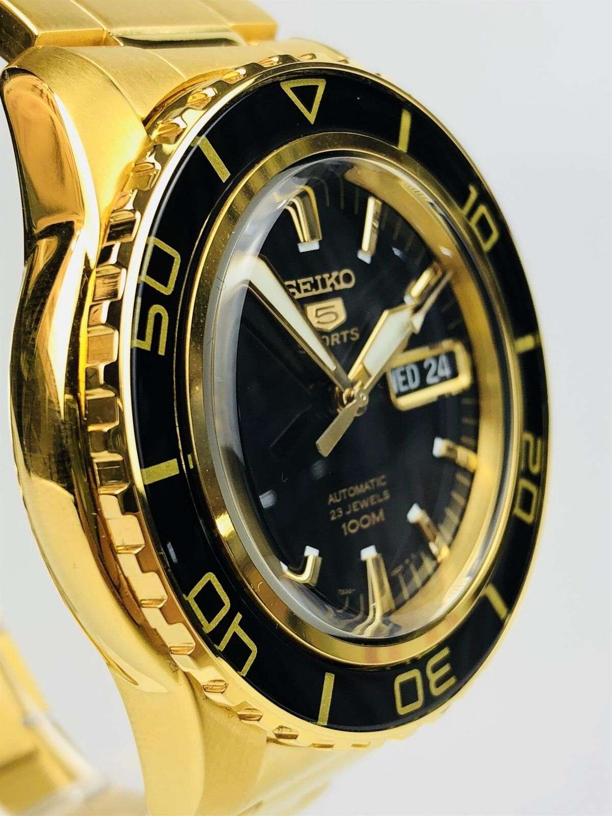 Seiko 5 Sports Automatic Black Dial Gold Stainless Steel Men's Watch SNZH60K1