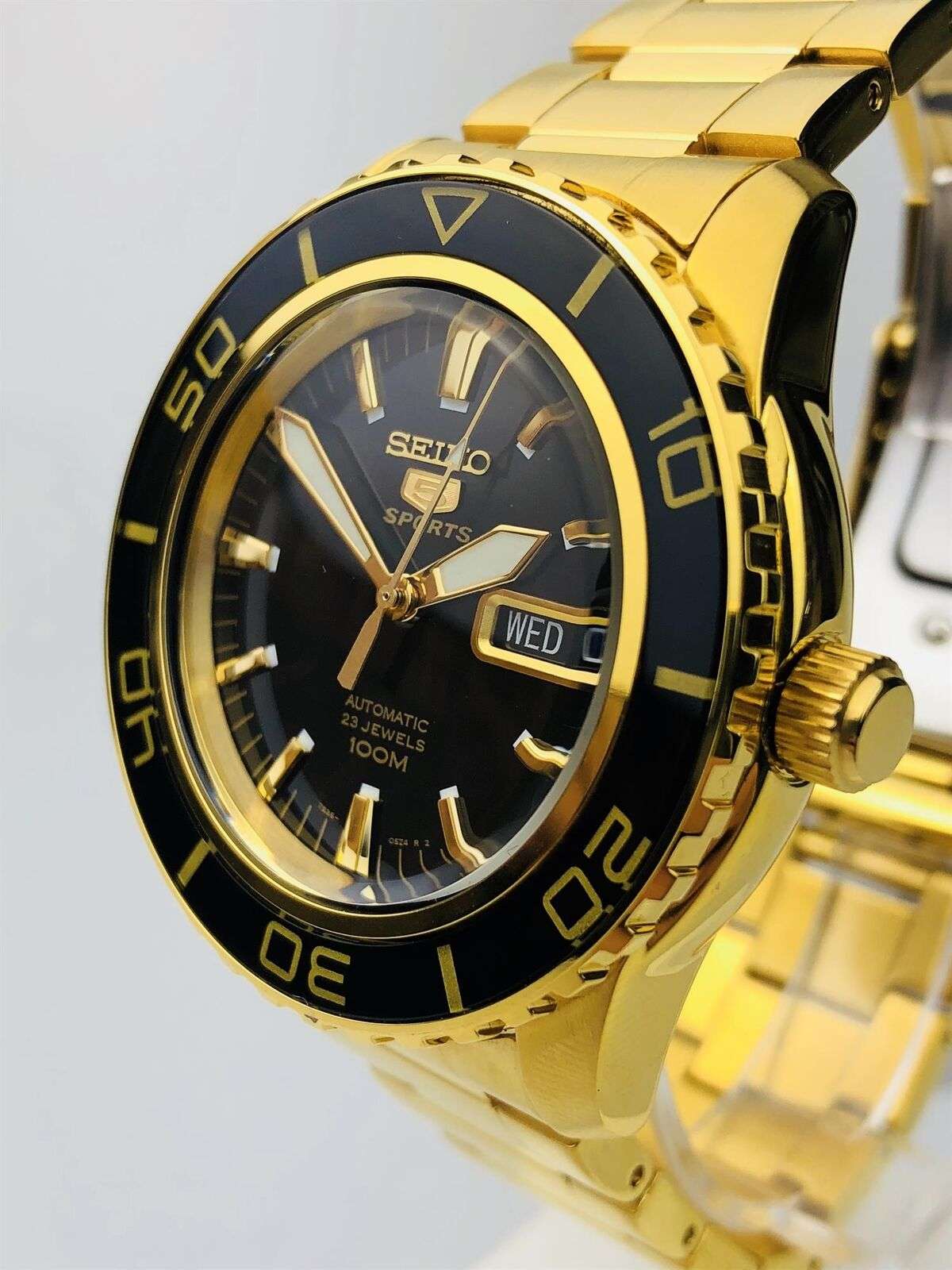 Seiko 5 Sports Automatic Black Dial Gold Stainless Steel Men's Watch SNZH60K1