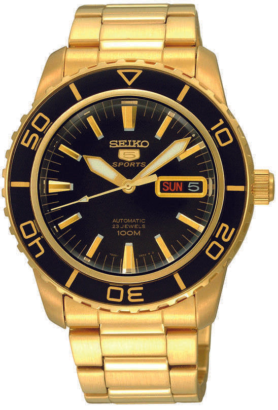 Seiko 5 Sports Automatic Black Dial Gold Stainless Steel Men's Watch SNZH60K1