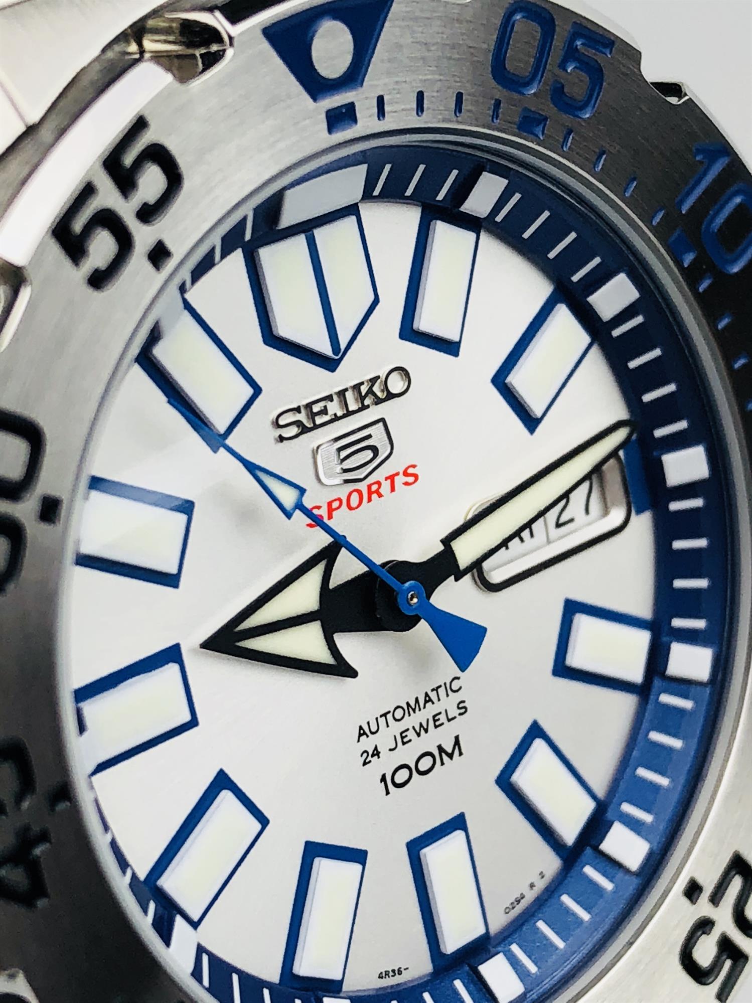 Seiko 5 Sports 'Monster' White Dial Stainless Steel Bracelet Men's Watch SRP481K1