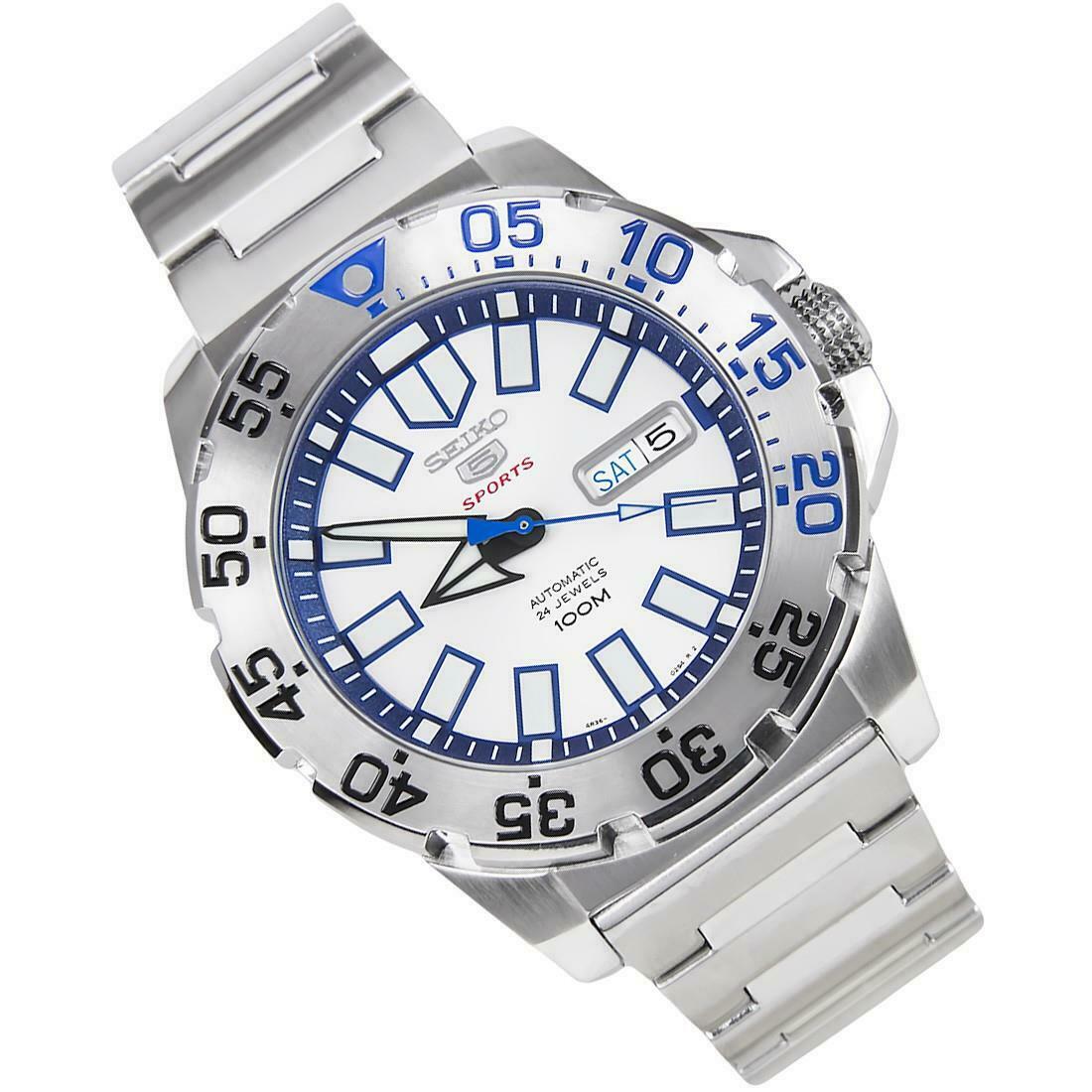 Seiko 5 Sports 'Monster' White Dial Stainless Steel Bracelet Men's Watch SRP481K1