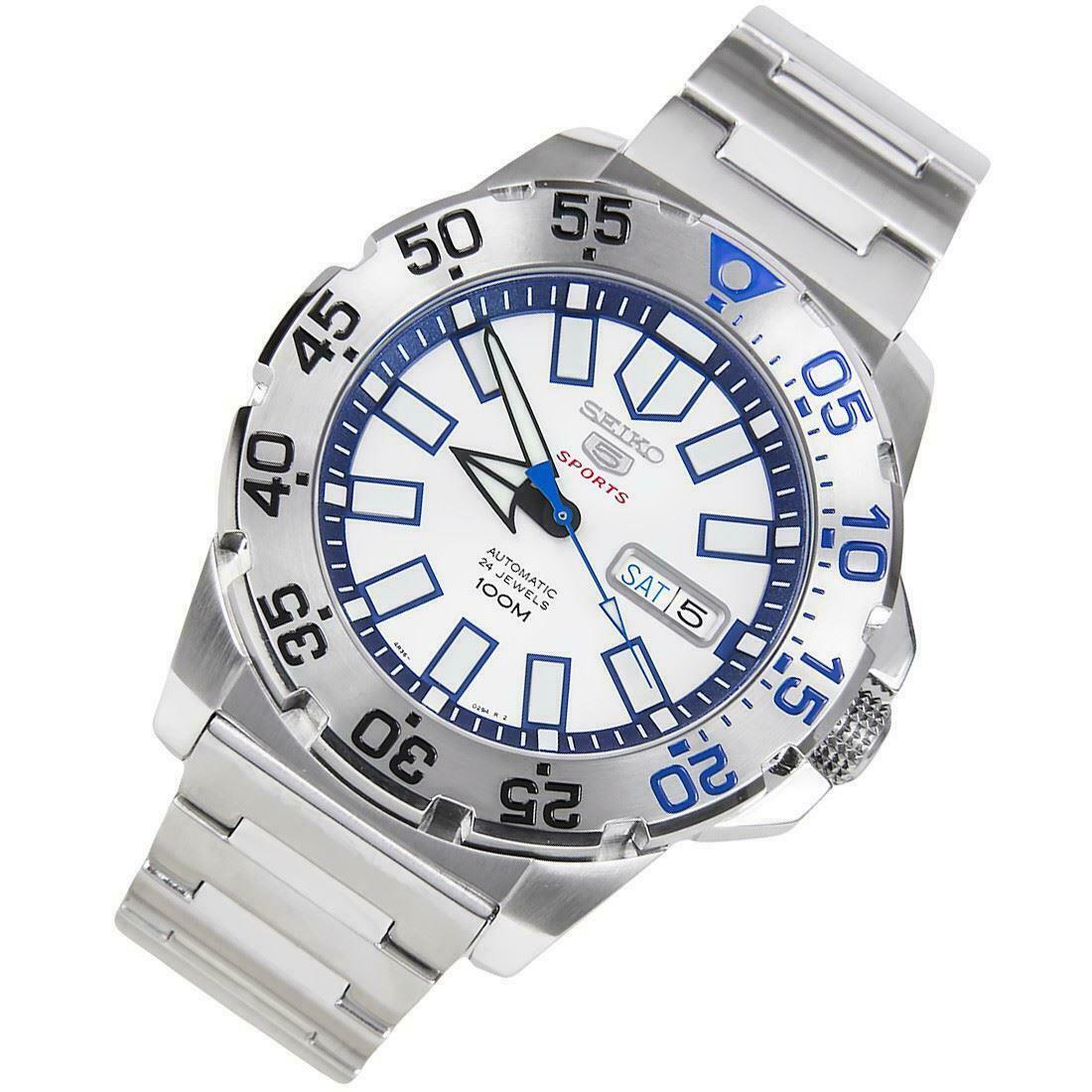 Seiko 5 Sports 'Monster' White Dial Stainless Steel Bracelet Men's Watch SRP481K1