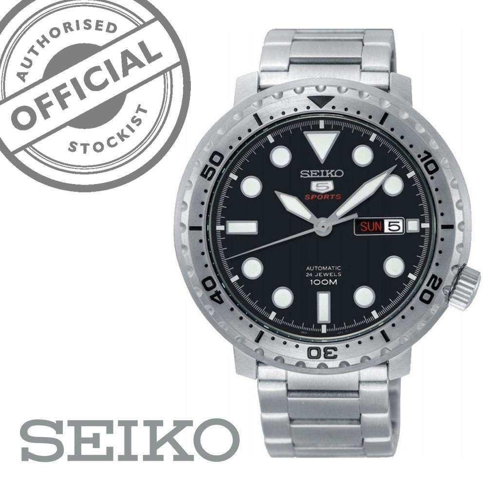 Seiko 5 Sports Bottle Cap Silver Stainless Steel Black Dial Automatic Men's Watch SRPC61K1