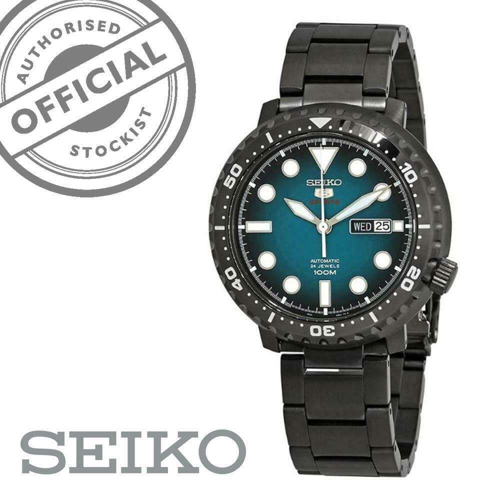 Seiko 5 Sports Automatic Turquoise Dial Gunmetal Grey Stainless Steel Bracelet Men's Watch SRPC65K1