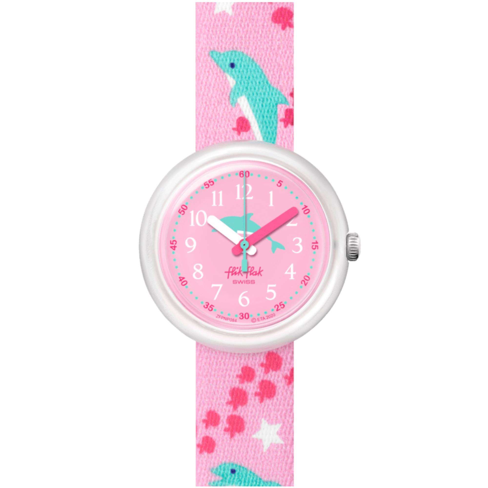 Flik Flak Fintasea Quartz Pink Dial Pink Textile Strap Children’s Watch FPNP084