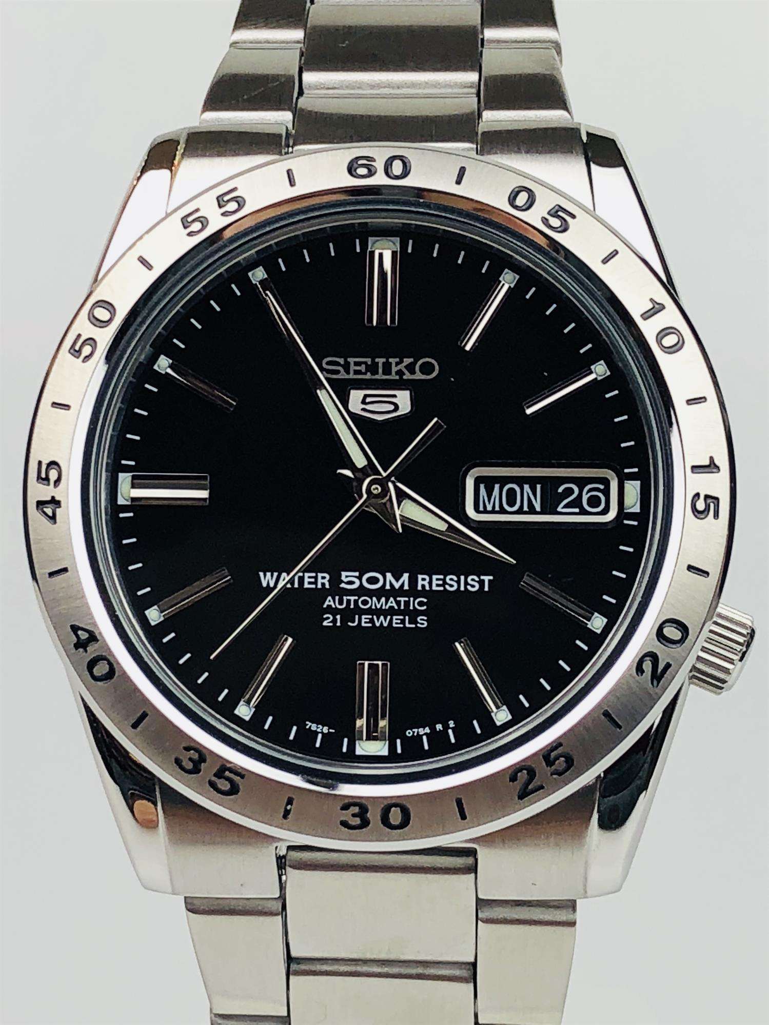 Seiko 5 Automatic Black Dial Stainless Steel Men's Watch SNKE01K1