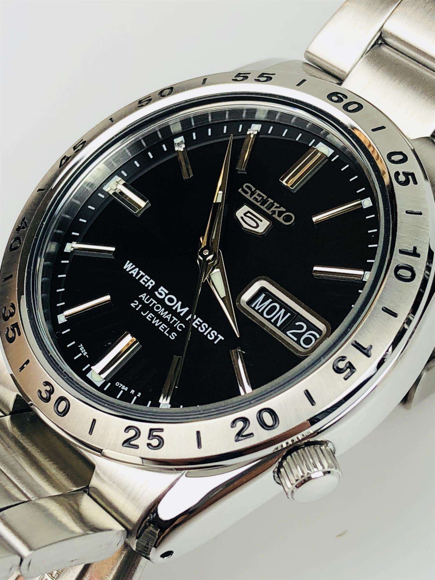 Seiko 5 Automatic Black Dial Stainless Steel Men's Watch SNKE01K1