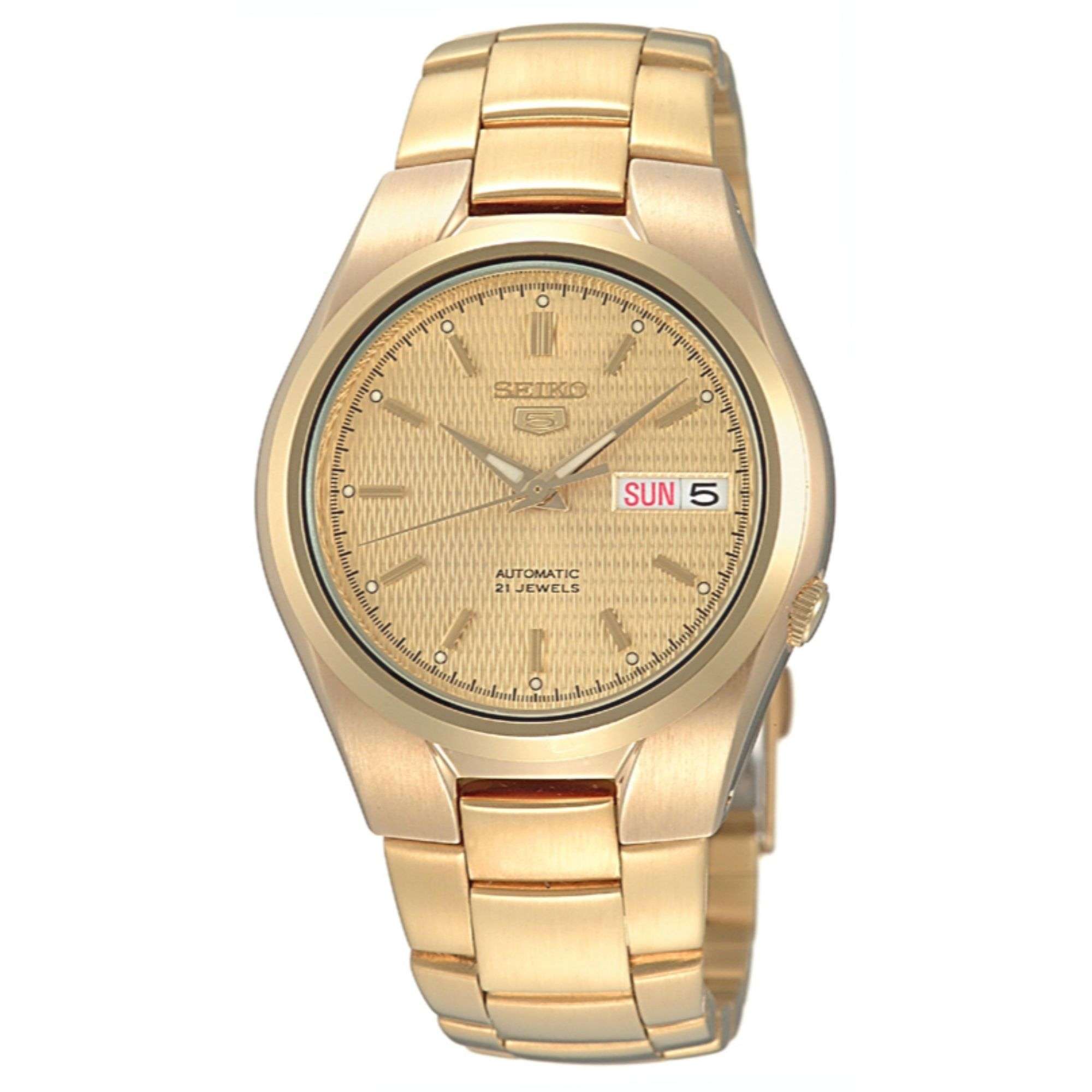Seiko 5 Automatic Self Wind Gold Dial Gold PVD Steel Bracelet Men's Watch SNK610K1