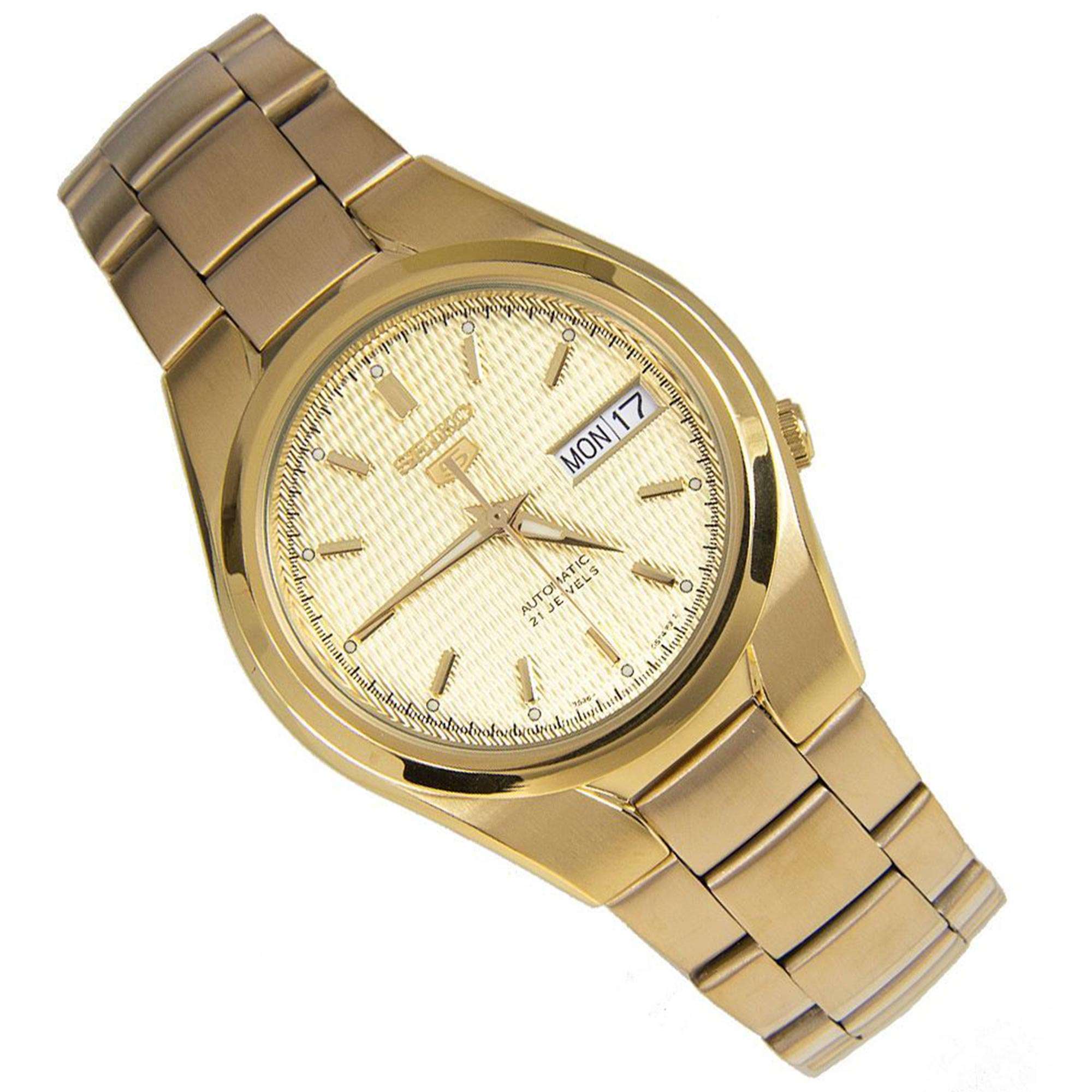 Seiko 5 Automatic Self Wind Gold Dial Gold PVD Steel Bracelet Men's Watch SNK610K1