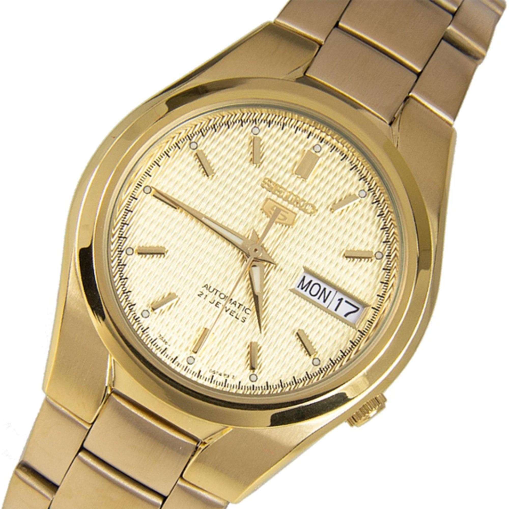 Seiko 5 Automatic Self Wind Gold Dial Gold PVD Steel Bracelet Men's Watch SNK610K1