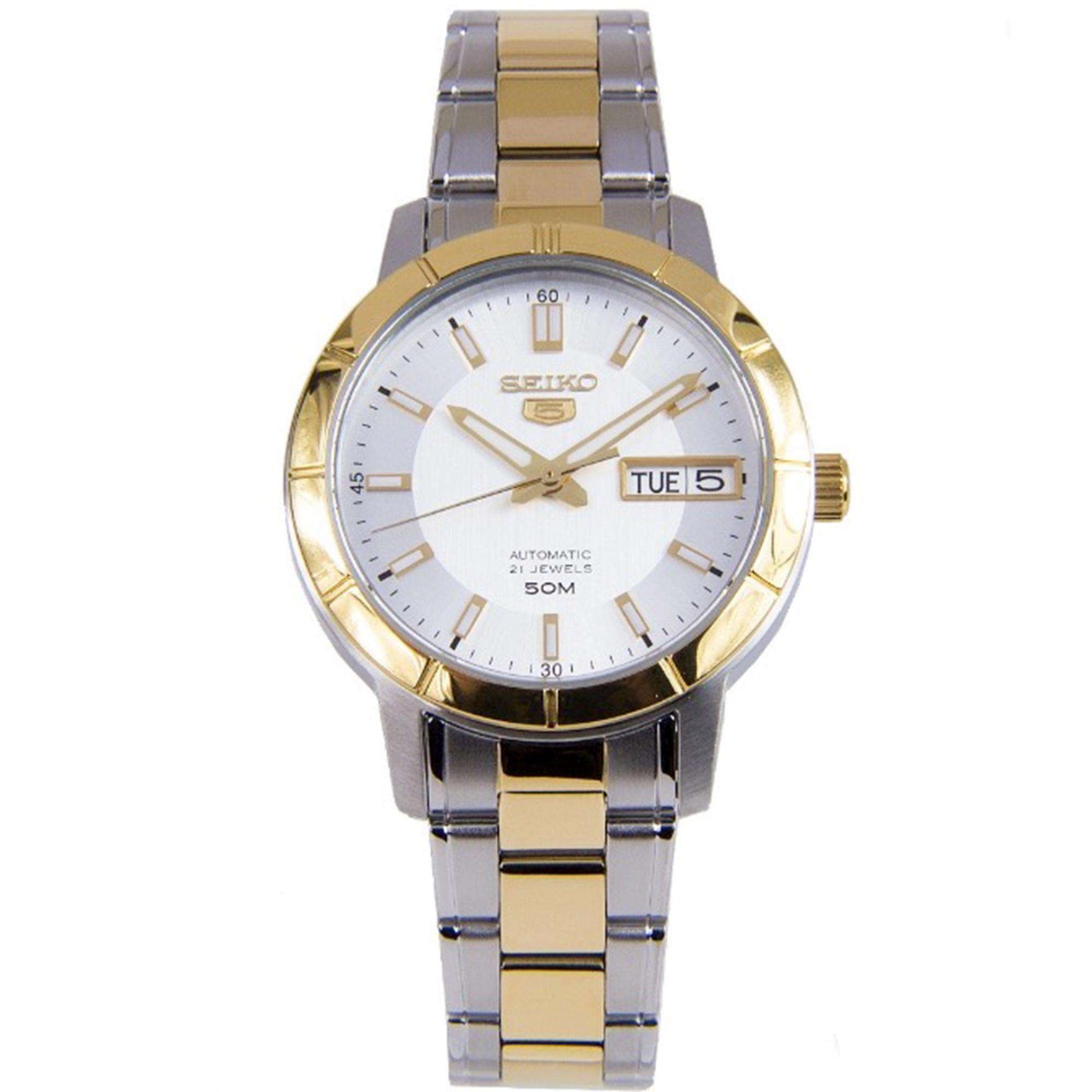 Seiko 5 Automatic White Dial Two Tone Silver Gold Stainless Steel Ladies Watch SNK892K1
