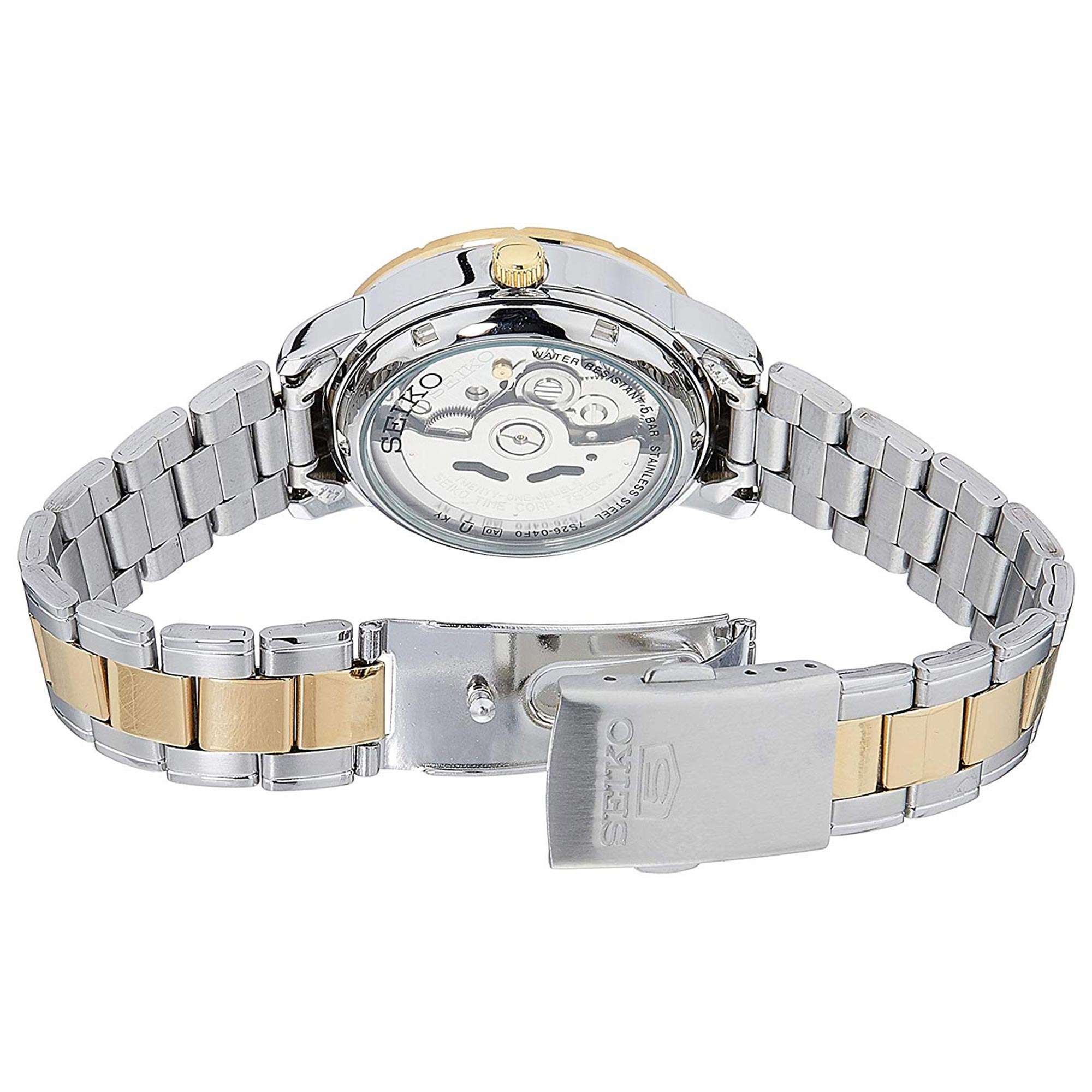 Seiko 5 Automatic White Dial Two Tone Silver Gold Stainless Steel Ladies Watch SNK892K1
