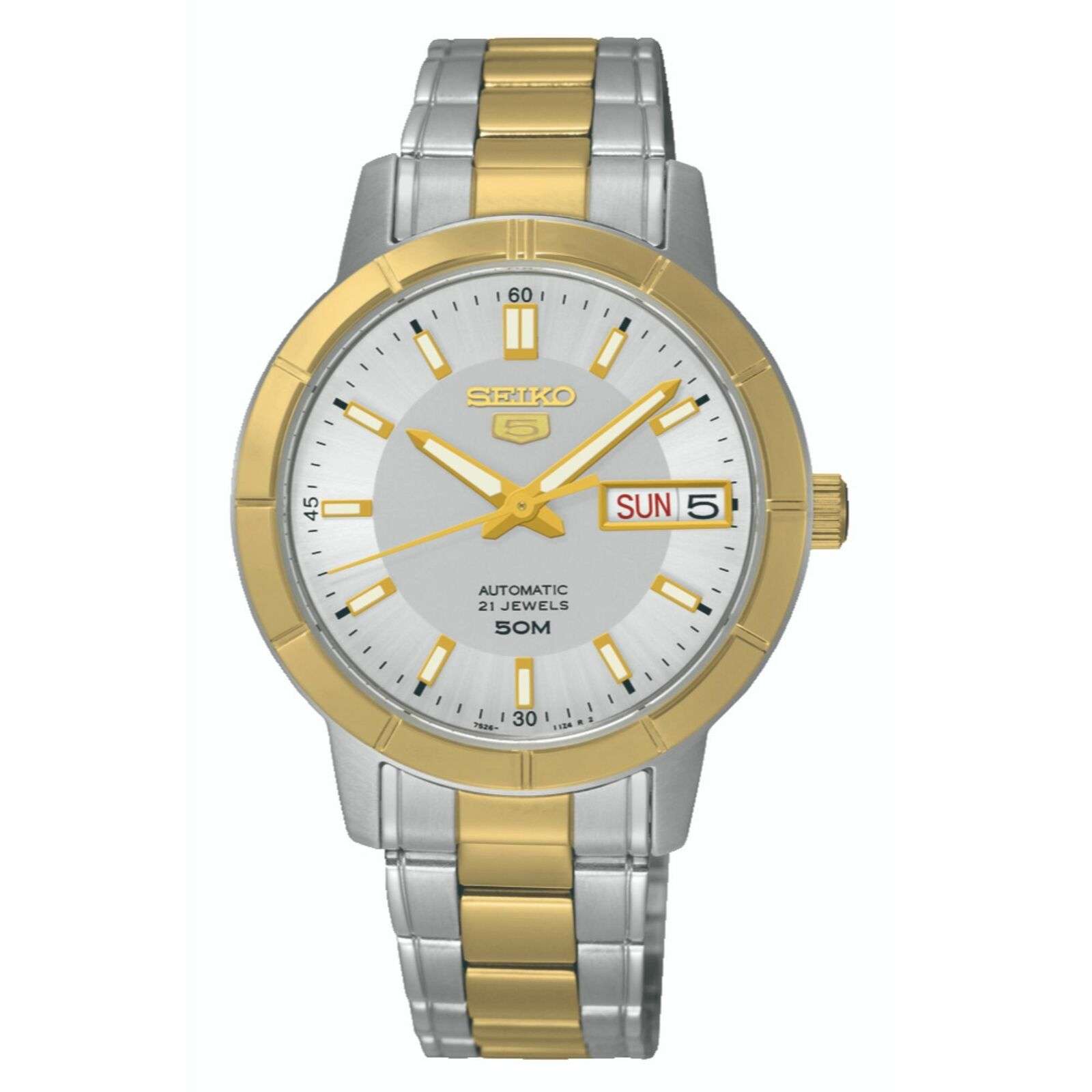 Seiko 5 Automatic White Dial Two Tone Silver Gold Stainless Steel Ladies Watch SNK892K1