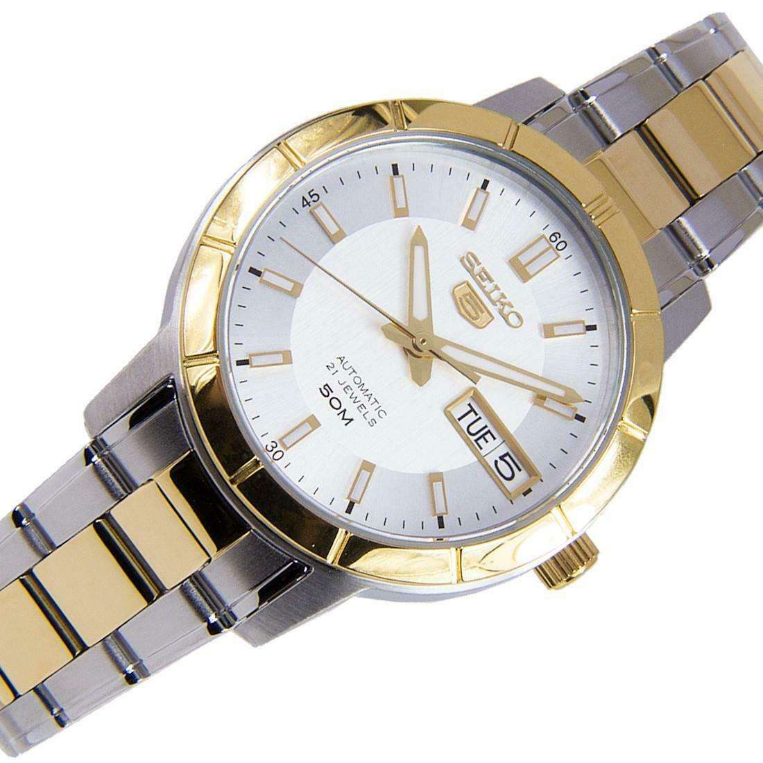 Seiko 5 Automatic White Dial Two Tone Silver Gold Stainless Steel Ladies Watch SNK892K1