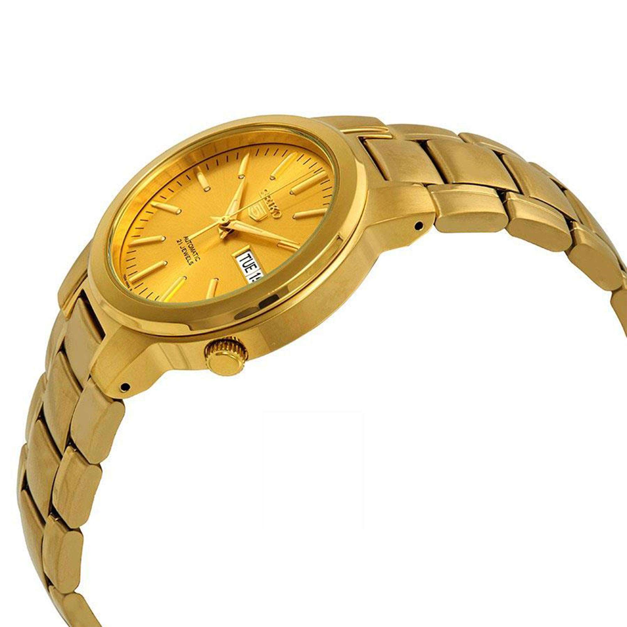 Seiko 5 Automatic Gold Dial Gold PVD Stainless Steel Bracelet Men's Watch SNKA10K1