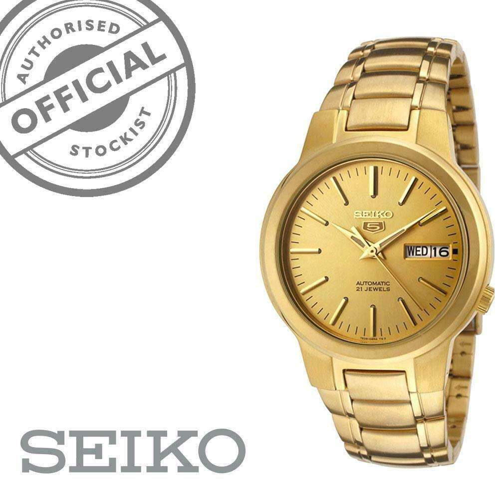 Seiko 5 Automatic Gold Dial Gold PVD Stainless Steel Bracelet Men's Watch SNKA10K1