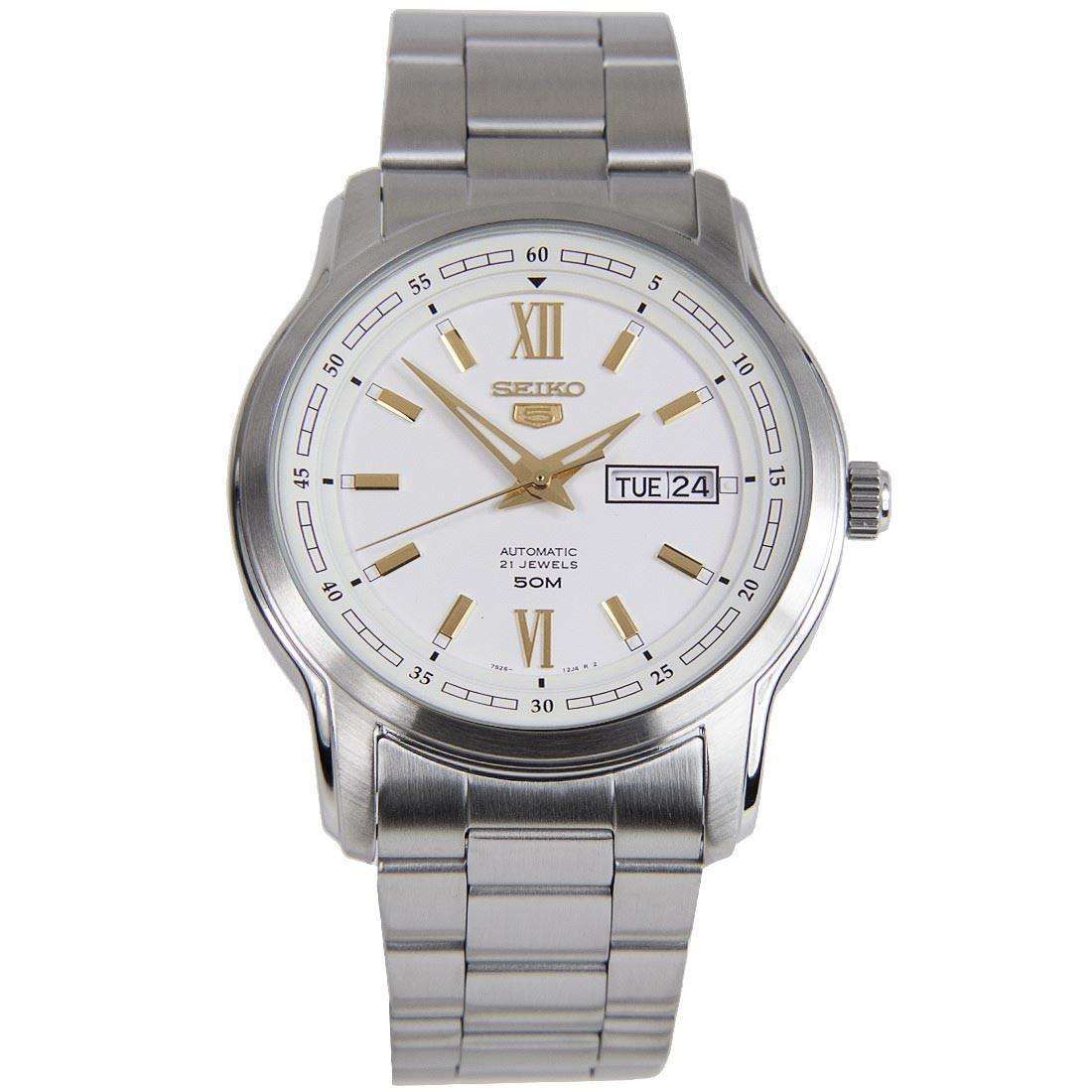 Seiko 5 Automatic White Dial Silver Stainless Steel Men's Watch SNKP15K1