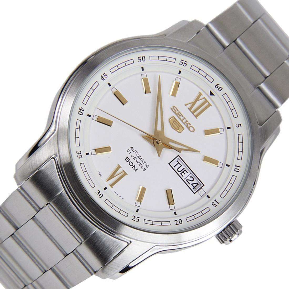 Seiko 5 Automatic White Dial Silver Stainless Steel Men's Watch SNKP15K1