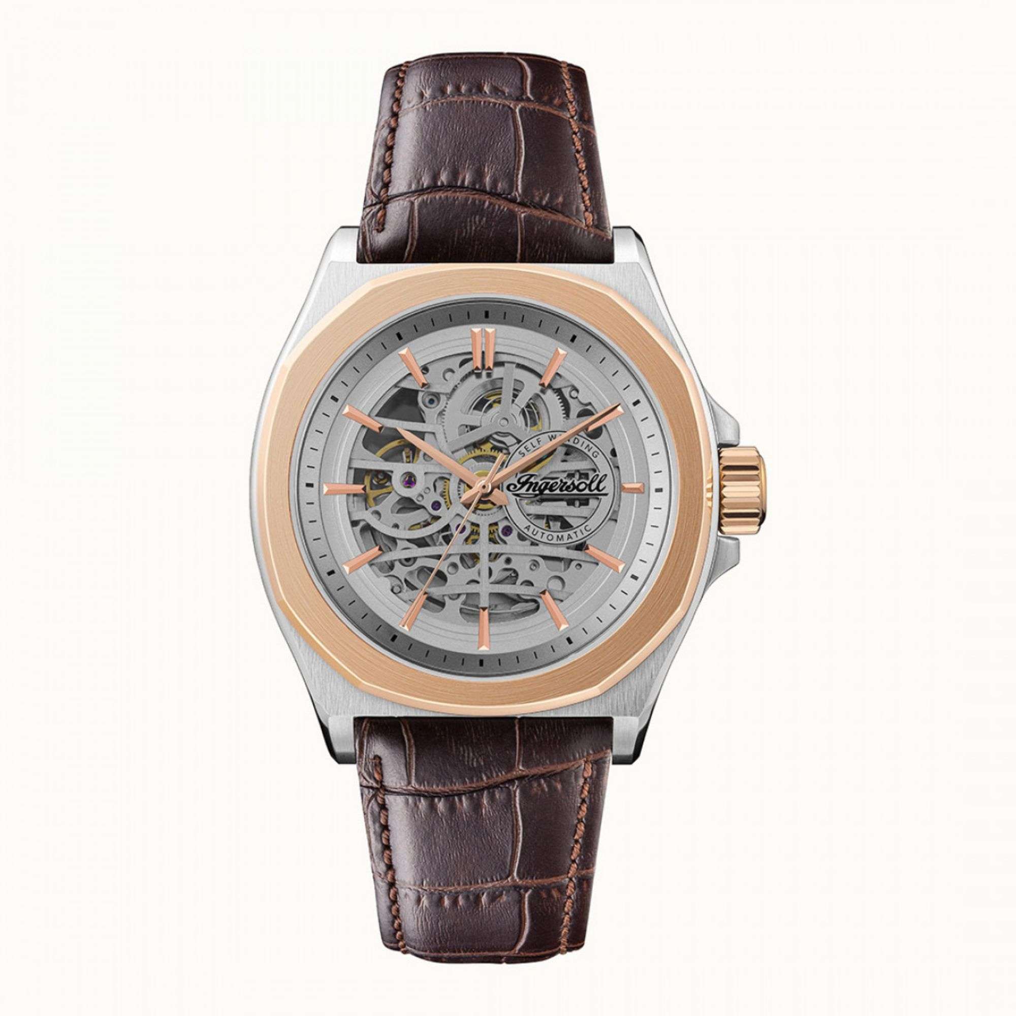 Ingersoll The Orville Automatic Silver Skeleton Dial Brown Leather Strap Men's Watch I09301B