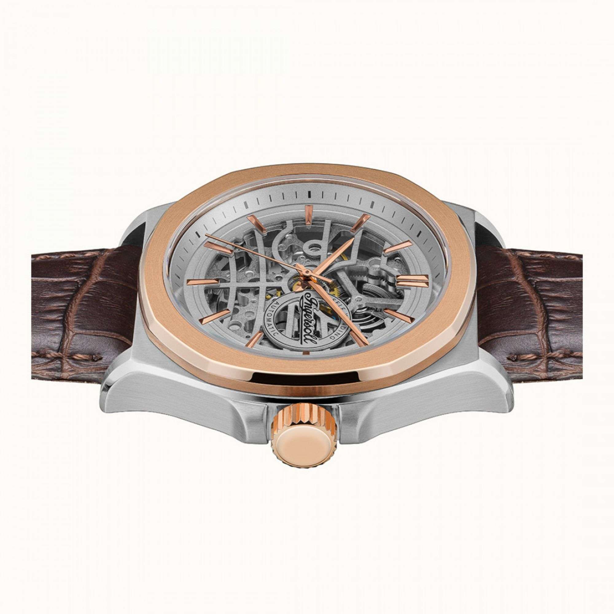 Ingersoll The Orville Automatic Silver Skeleton Dial Brown Leather Strap Men's Watch I09301B
