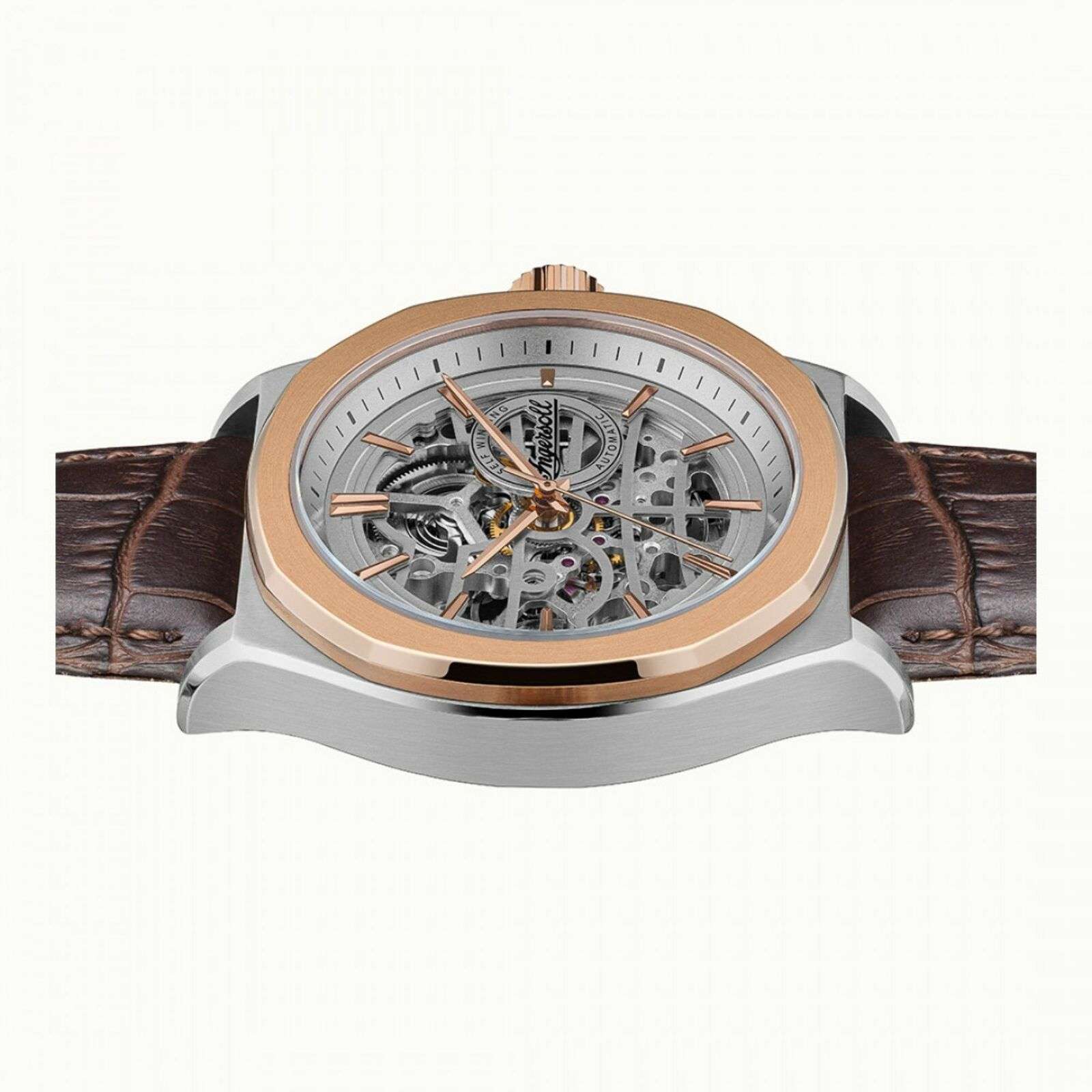 Ingersoll The Orville Automatic Silver Skeleton Dial Brown Leather Strap Men's Watch I09301B