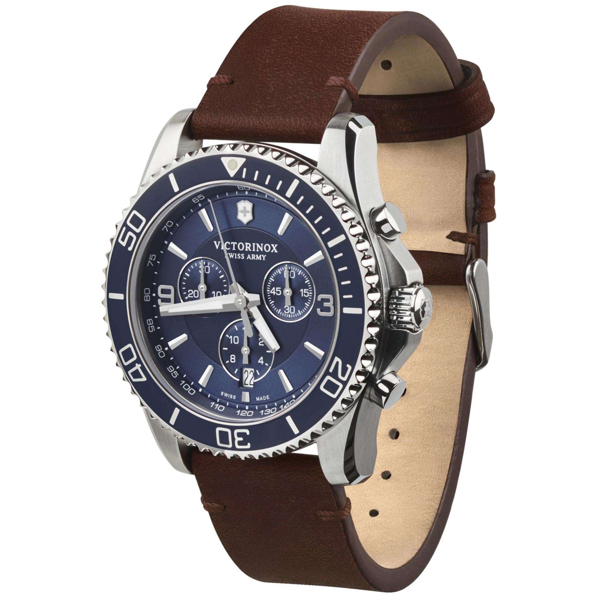 Victorinox Maverick Quartz Blue Dial Brown Leather Strap Men's Watch 241865