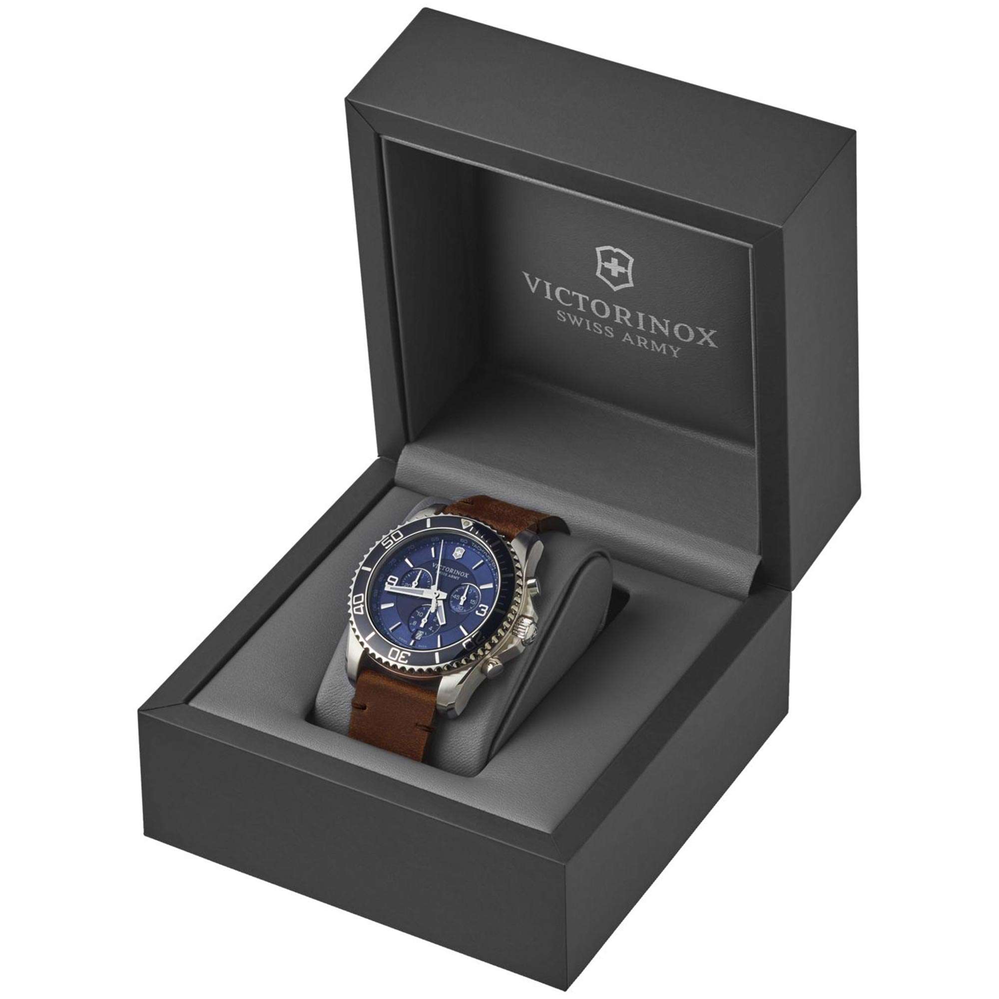 Victorinox Maverick Quartz Blue Dial Brown Leather Strap Men's Watch 241865