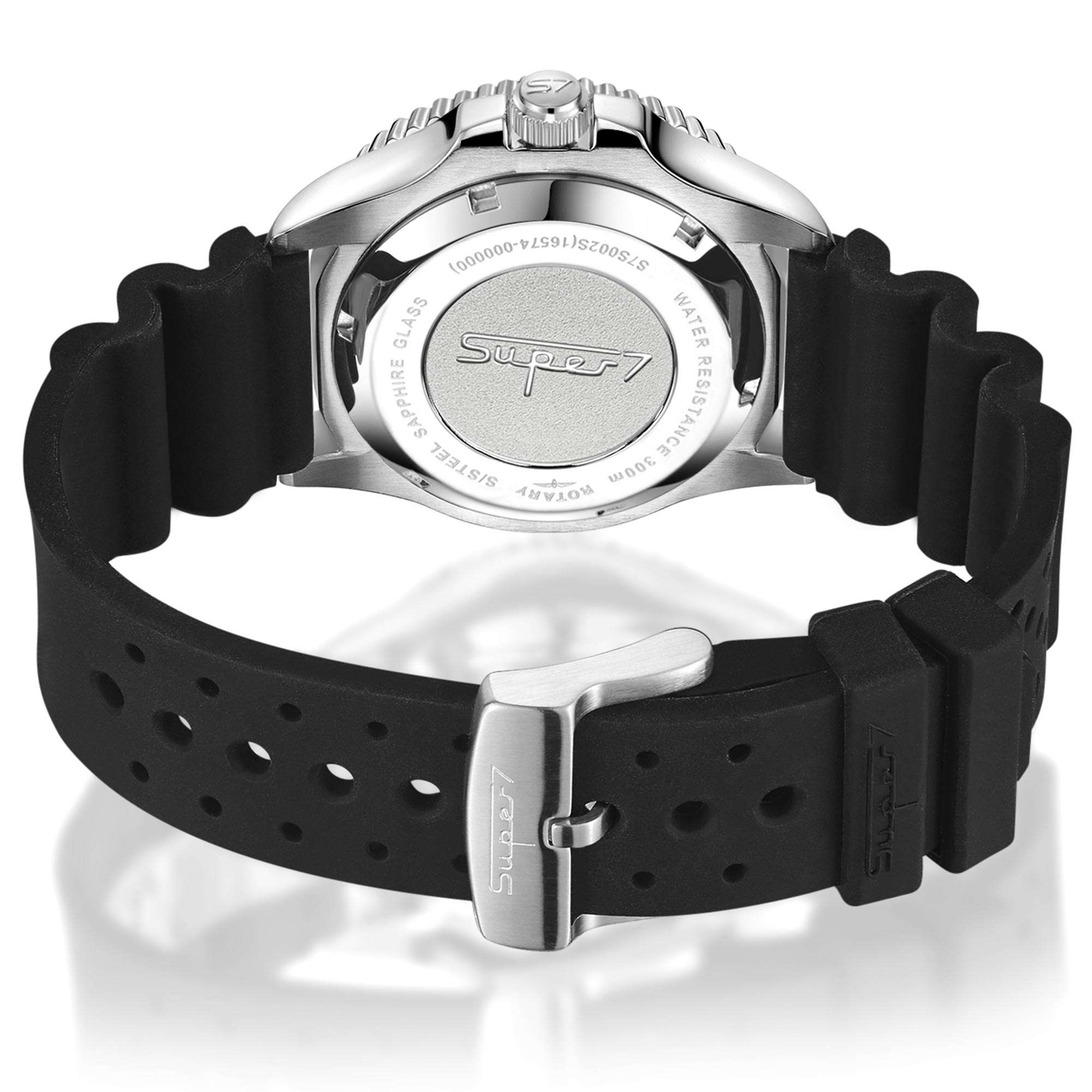 Rotary Super 7 SCUBA Automatic Orange Dial Ceramic Bezel Silicone Strap Men's Dive Watch S7S002S