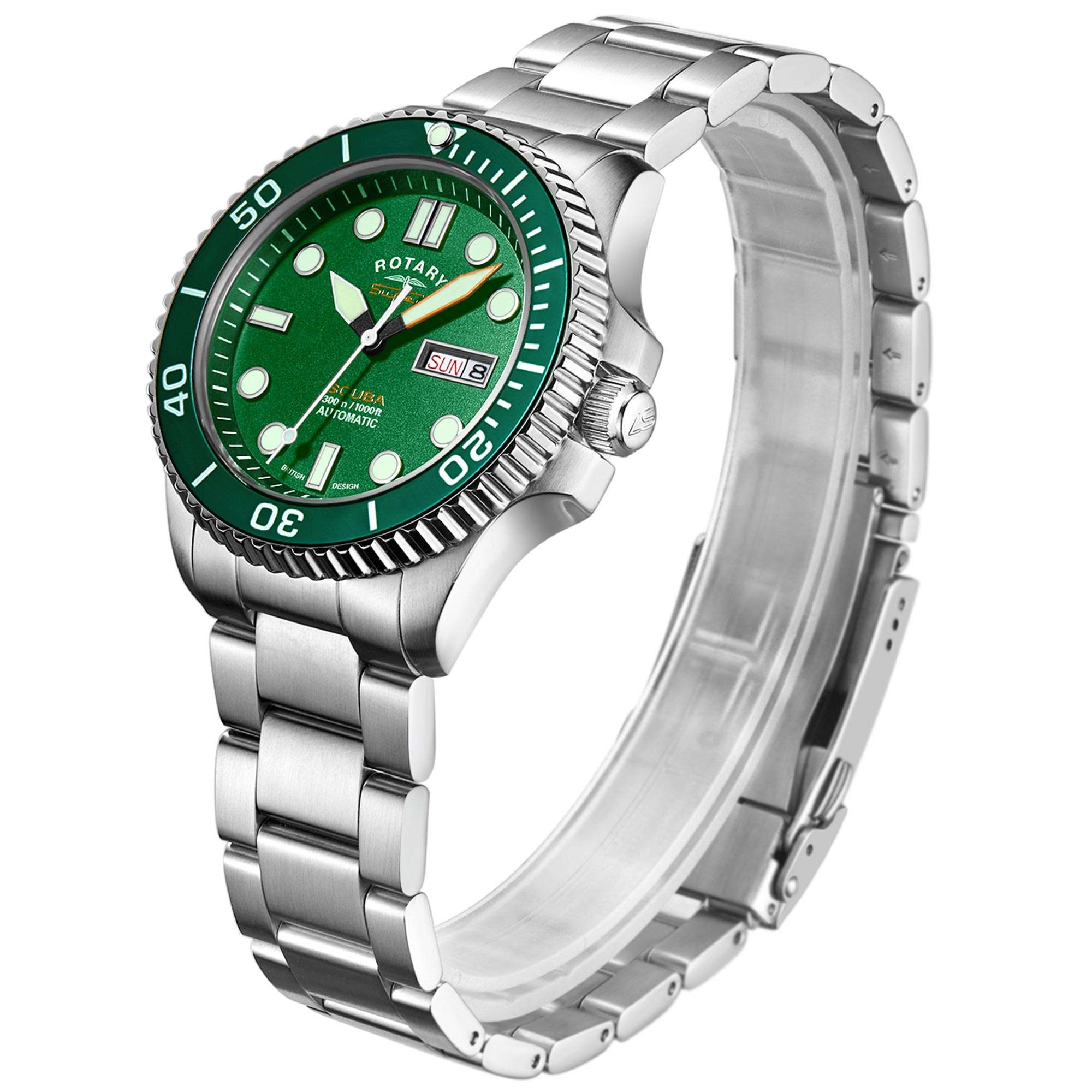 Rotary Super 7 SCUBA 'Hulk' Automatic Green Dial Silver Stainless Steel Bracelet Men's Dive Watch S7S003B