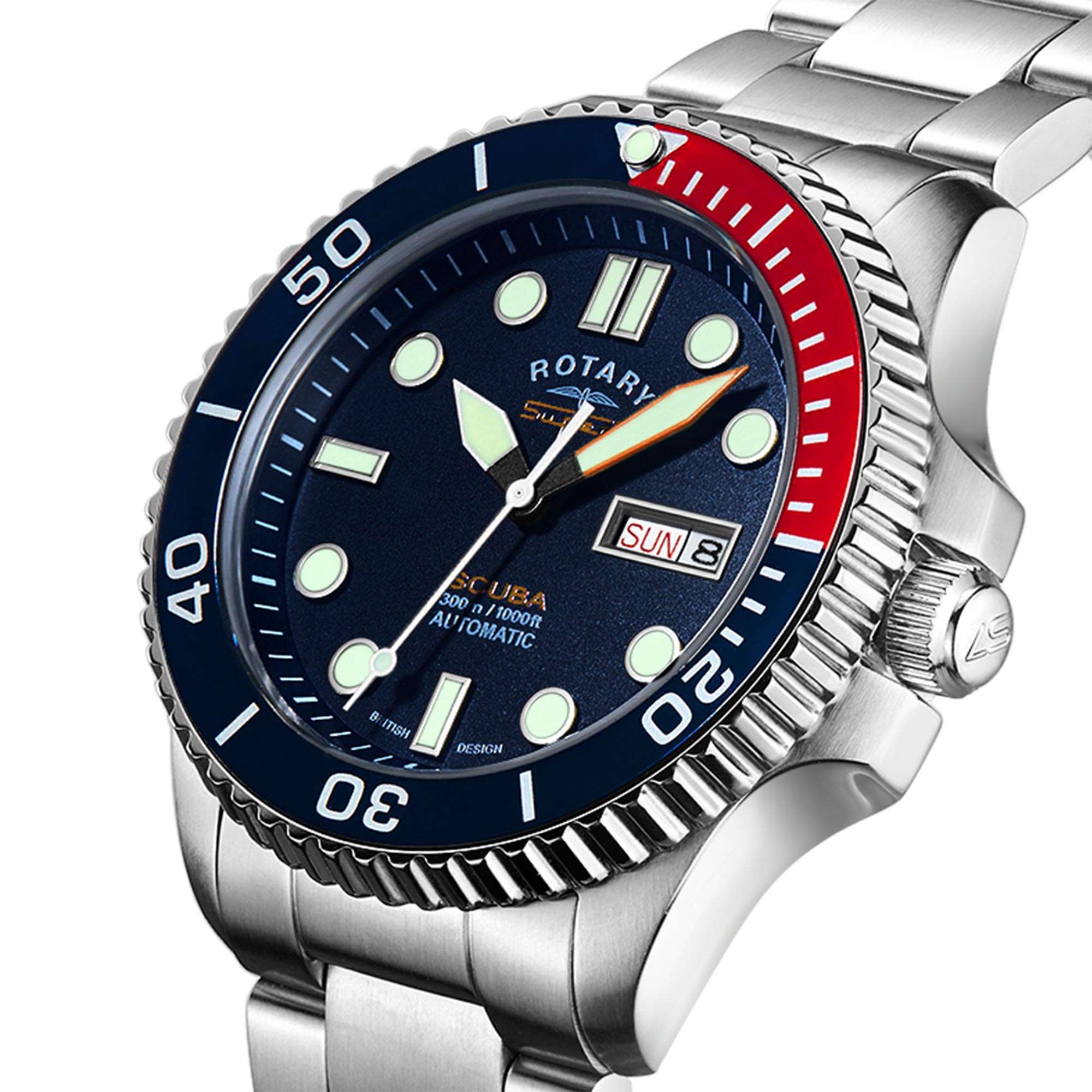 Rotary Super 7 SCUBA 'Pepsi' Automatic Navy Blue Dial Silver Stainless Steel Bracelet Men's Dive Watch S7S004B