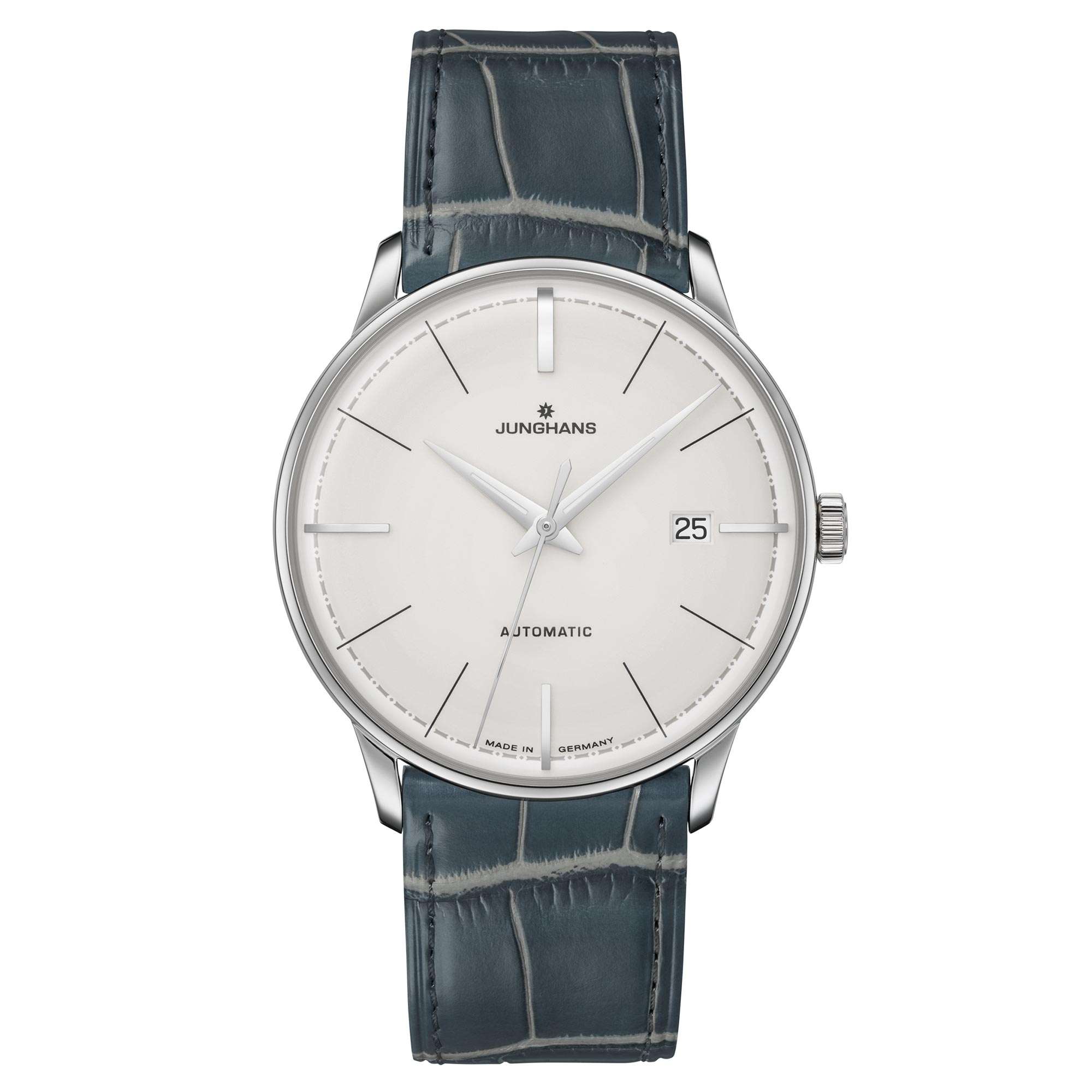 Junghans Meister Classic Terrassenbau Automatic Silver Dial Green Leather Strap Mens Watch 027/40190.02