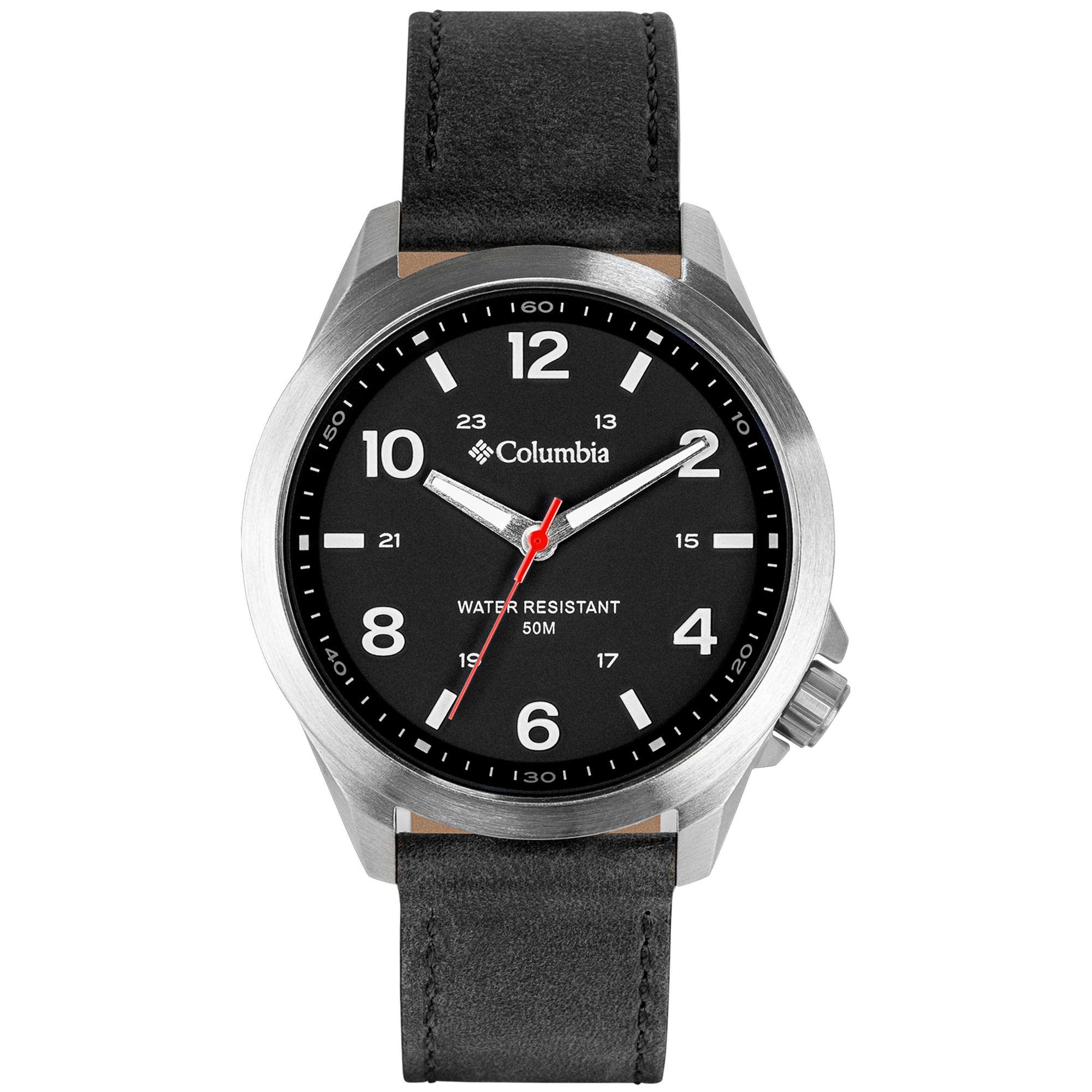Columbia Exclusive Crestview Quartz Black Dial Leather Strap Watch CSS10-001