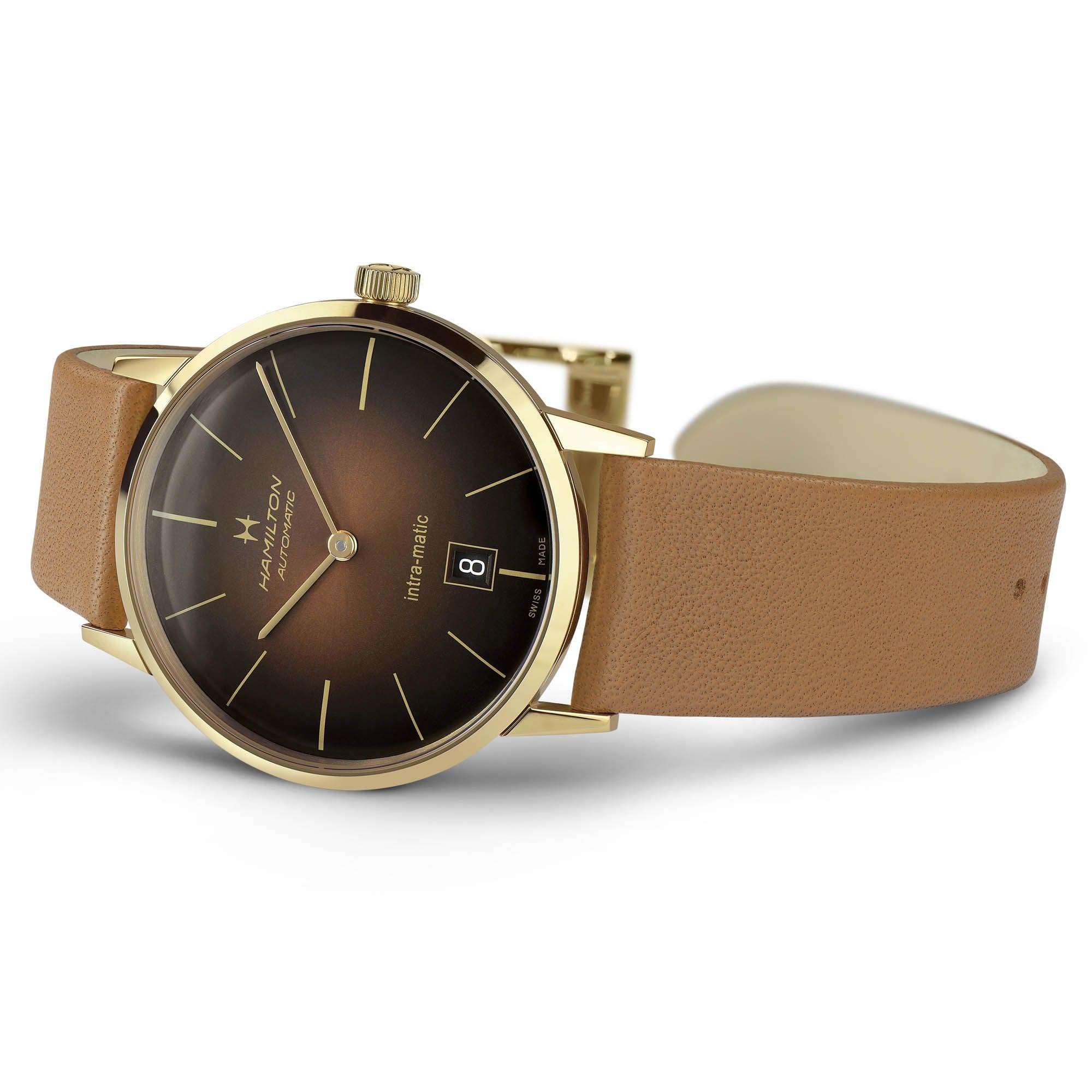 Hamilton American Classic 38mm Intra-Matic Brown Dial Leather Mens Automatic Watch H38475501