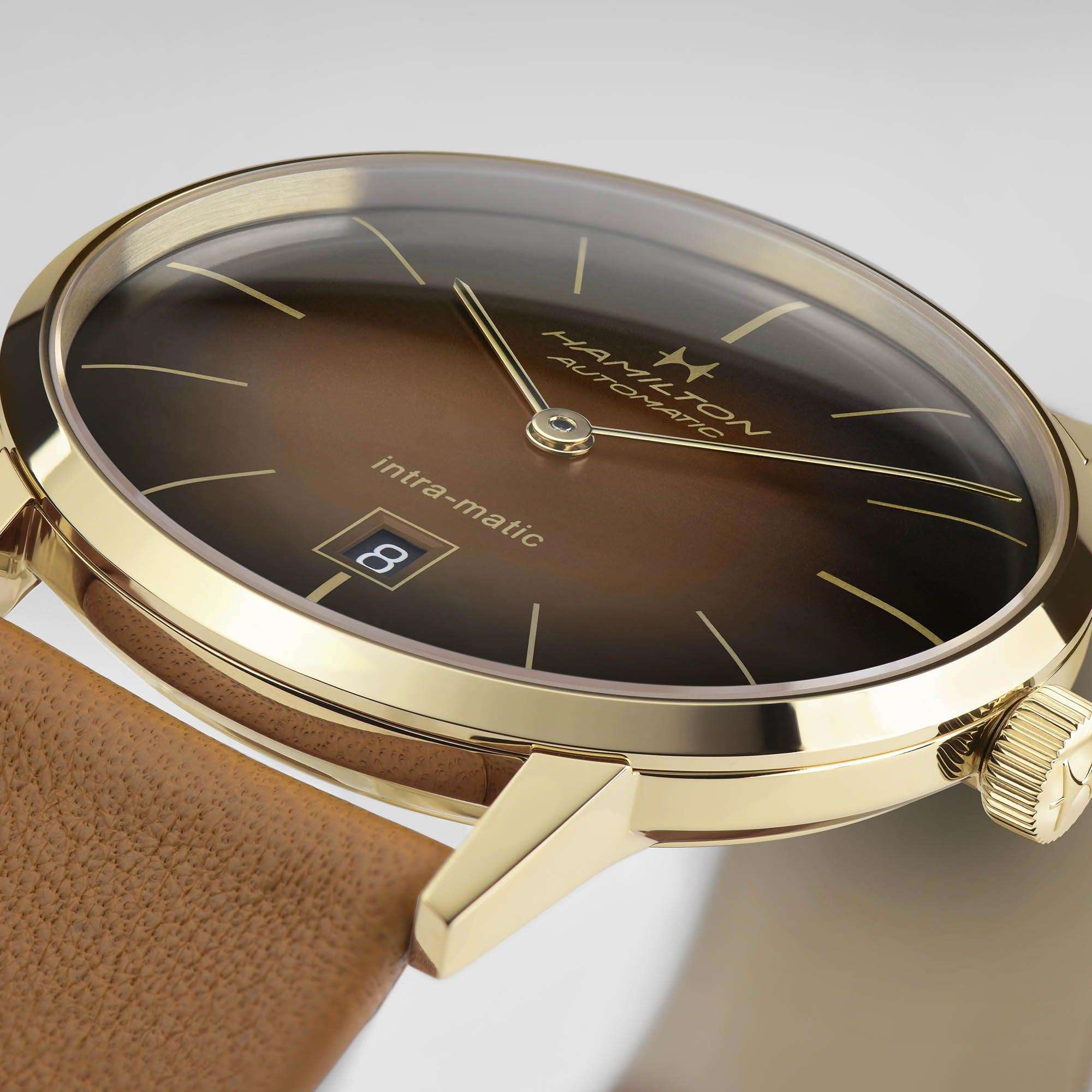 Hamilton American Classic 38mm Intra-Matic Brown Dial Leather Mens Automatic Watch H38475501
