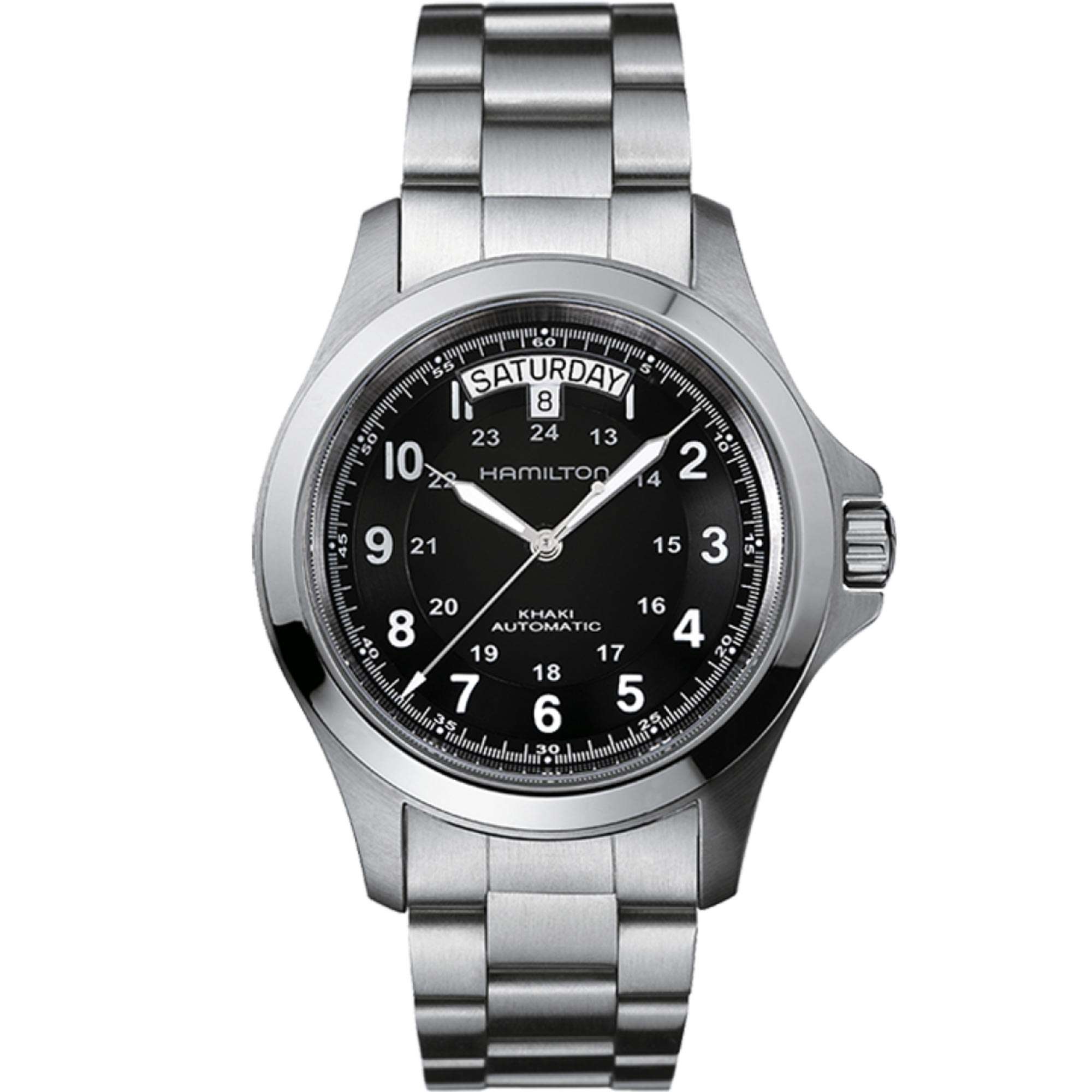 Hamilton Khaki Field Military King Automatic Black Dial Stainless Steel Bracelet Men's Watch H64455133