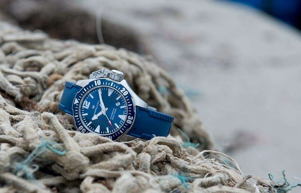 Hamilton Khaki Navy Frogman Automatic Blue Dial Blue Silicone Strap Men's Watch H77705345