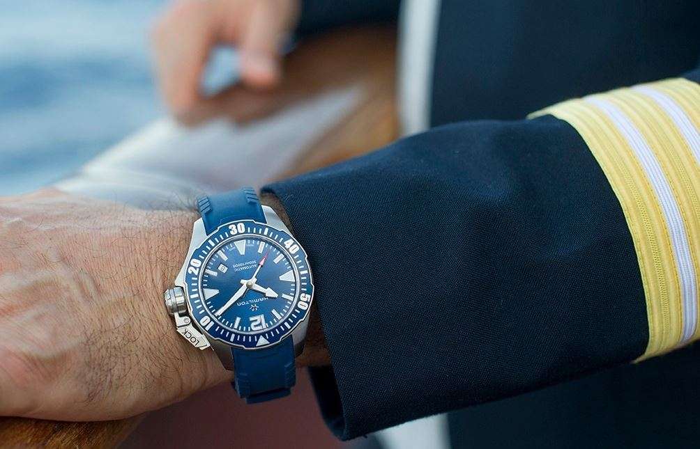Hamilton Khaki Navy Frogman Automatic Blue Dial Blue Silicone Strap Men's Watch H77705345
