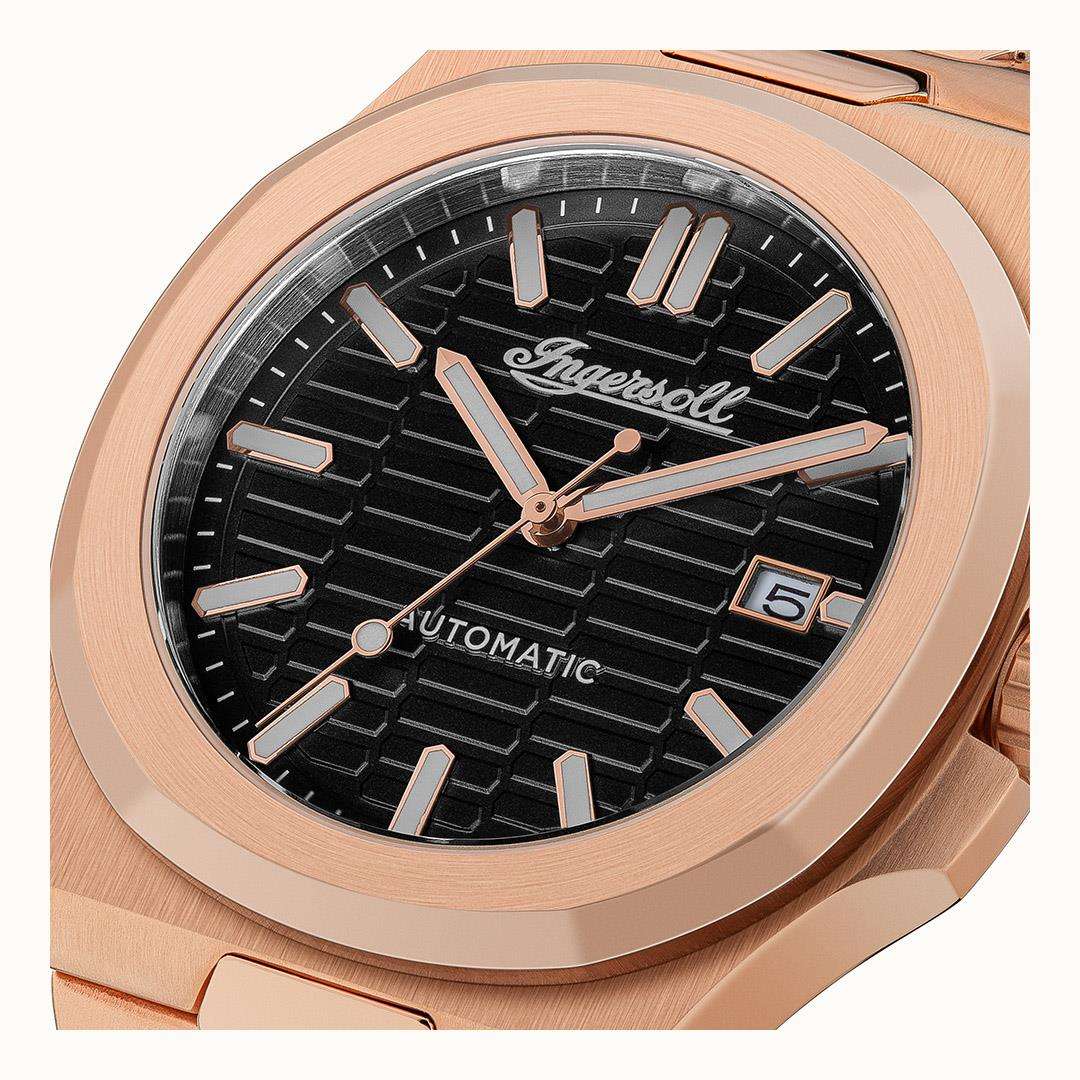 Ingersoll The Catalina Automatic Black Dial Rose Gold Stainless Steel Bracelet Men's Watch I11802