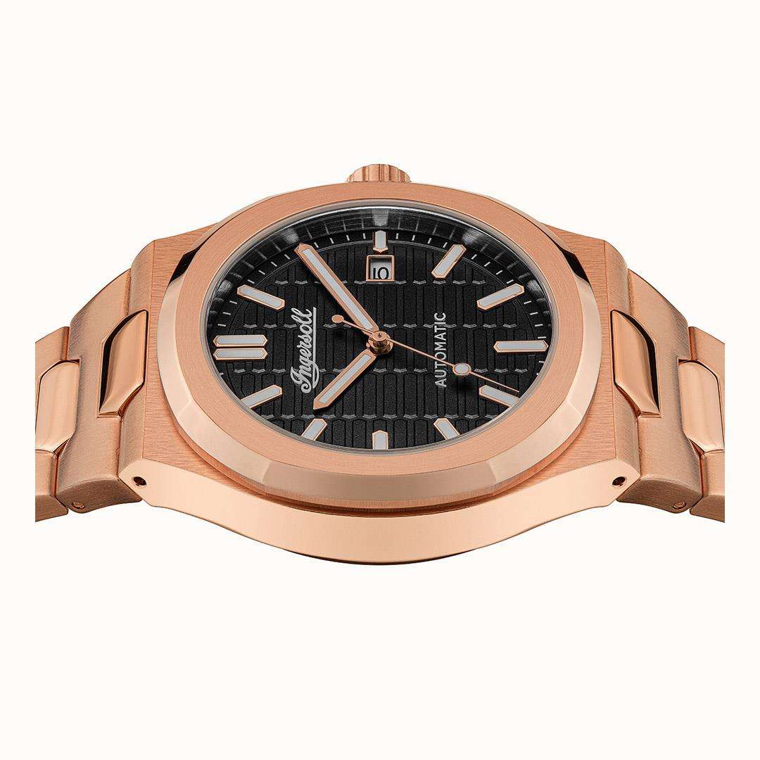 Ingersoll The Catalina Automatic Black Dial Rose Gold Stainless Steel Bracelet Men's Watch I11802