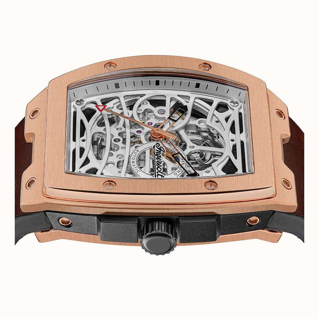 Ingersoll The Challenger Automatic Skeleton Dial Brown Leather Strap Men's Watch I12303