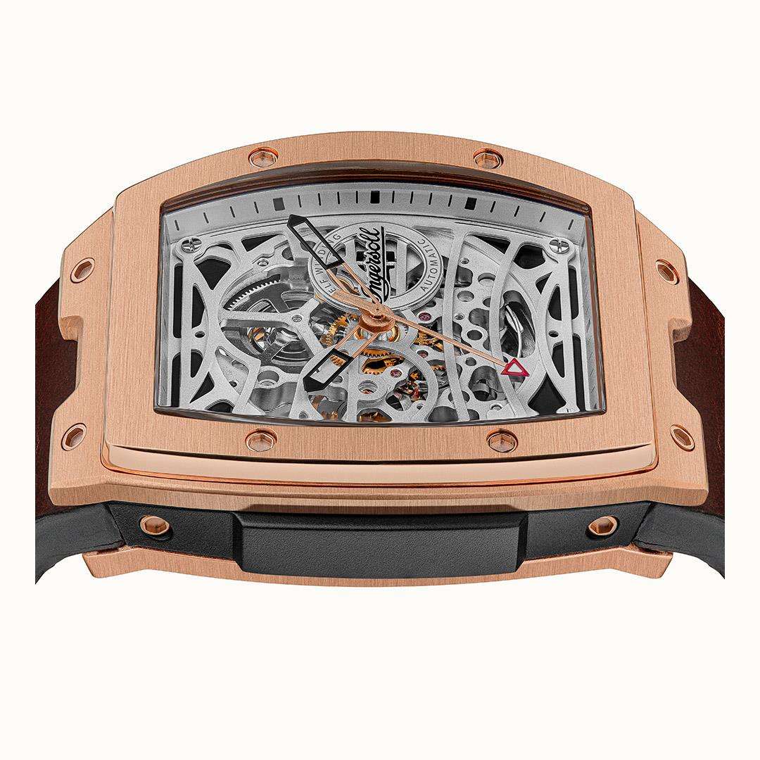 Ingersoll The Challenger Automatic Skeleton Dial Brown Leather Strap Men's Watch I12303