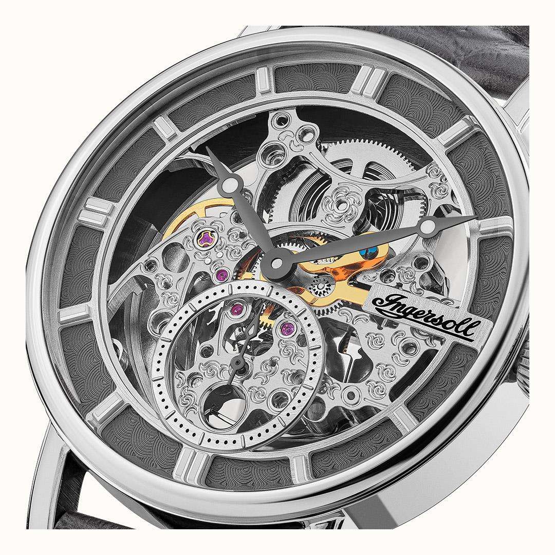 Ingersoll The Herald Automatic Grey Leather Strap Silver Dial Men's Watch I00402B