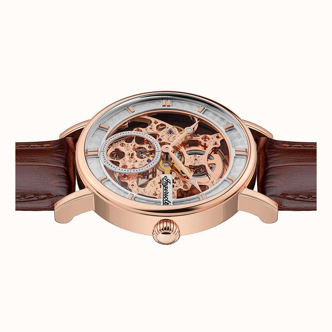Ingersoll 'The Herald' Automatic Silver Dial Brown Leather Strap Men's Watch I00401B