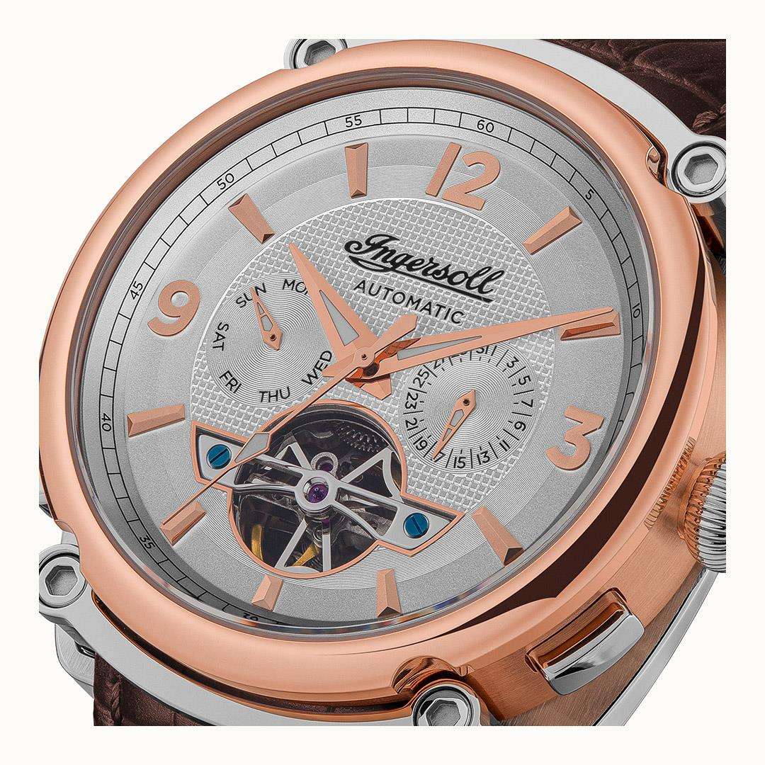 Ingersoll The Michigan Automatic White Dial Brown Leather Strap Men's Watch I01103B